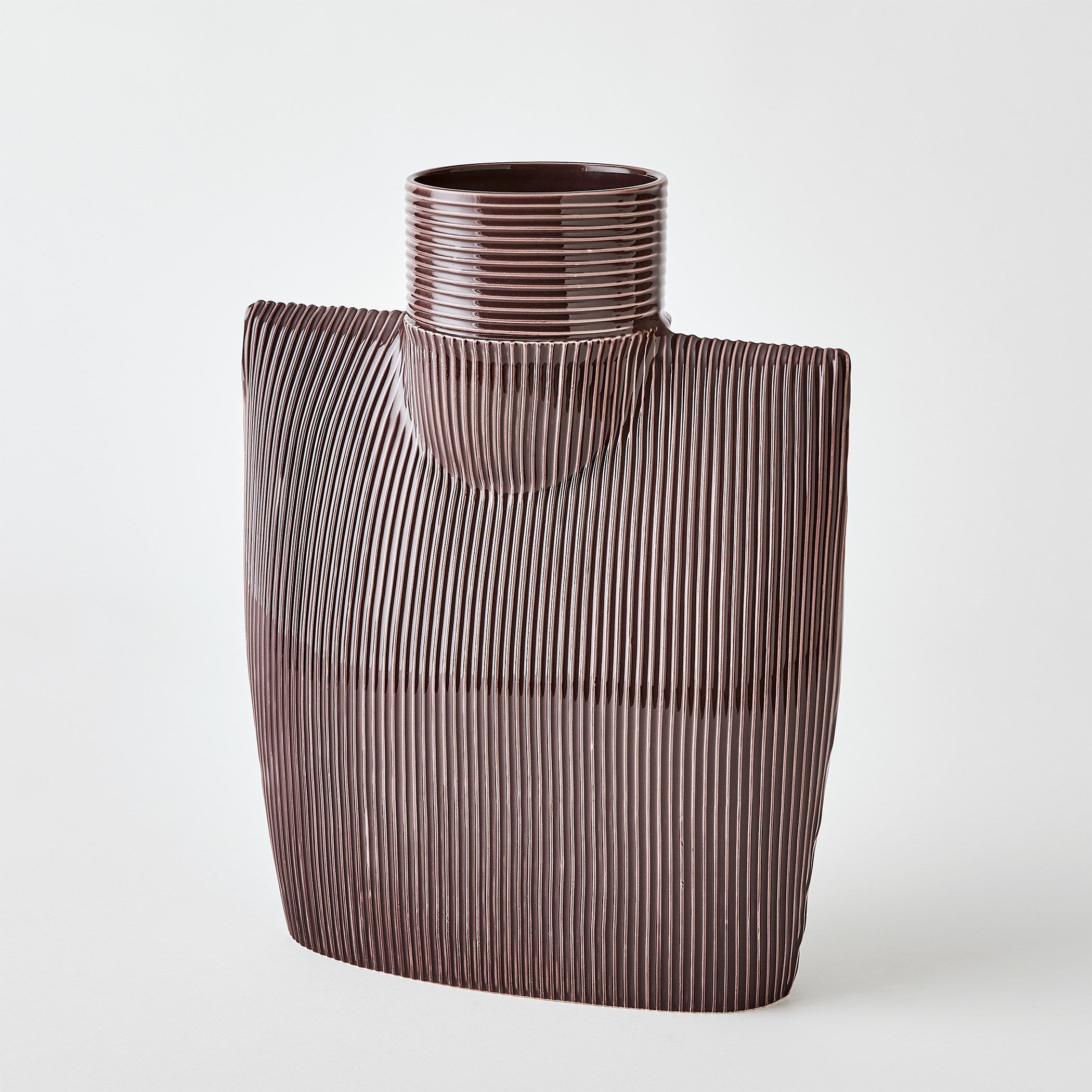 Global Views Ribbed Collar Vase Plum