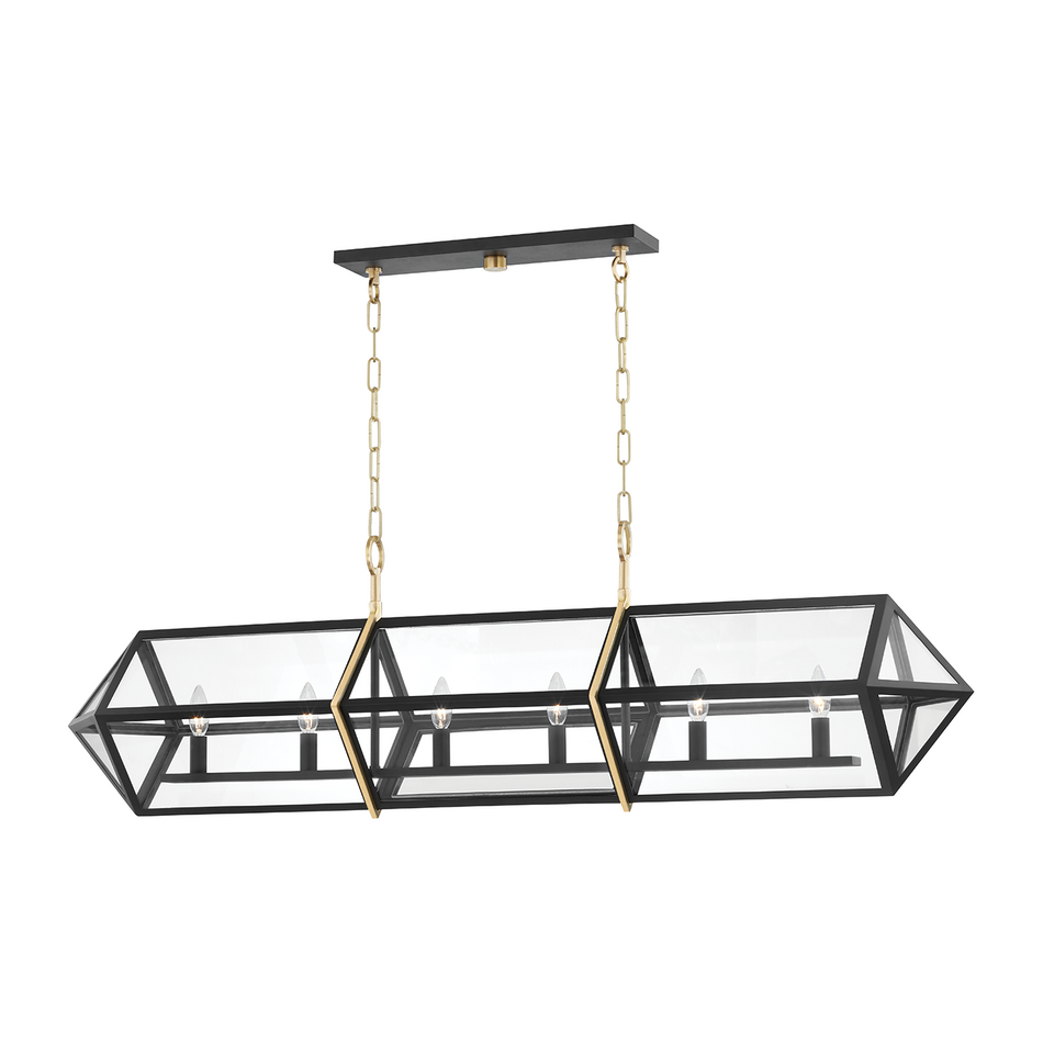 Hudson Valley Lighting Bedford Hills 6 Light 55.25 inch Aged Brass/Black Island Light Ceiling Light Clearance