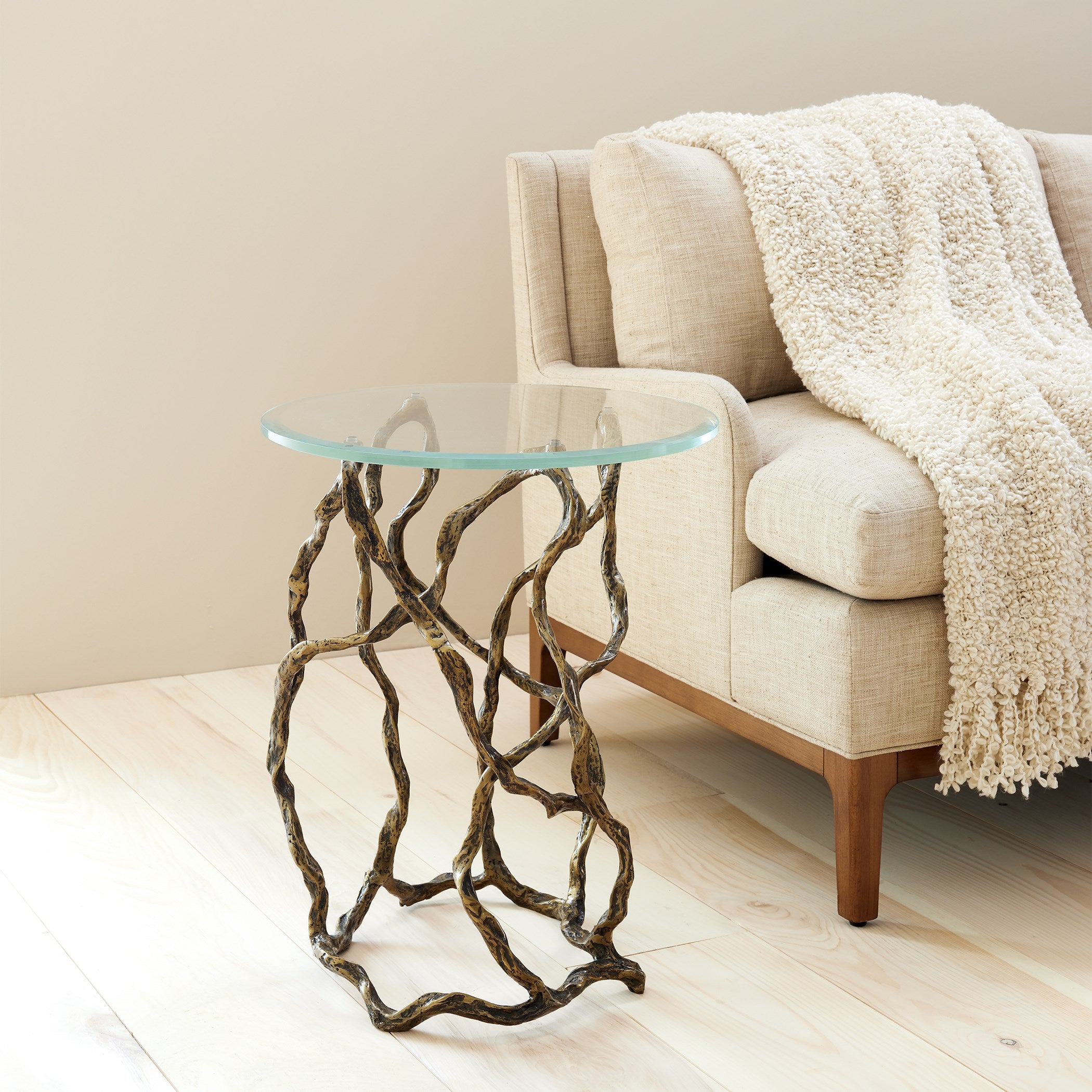 Global Views Twistwood Accent Table-Antique Brass