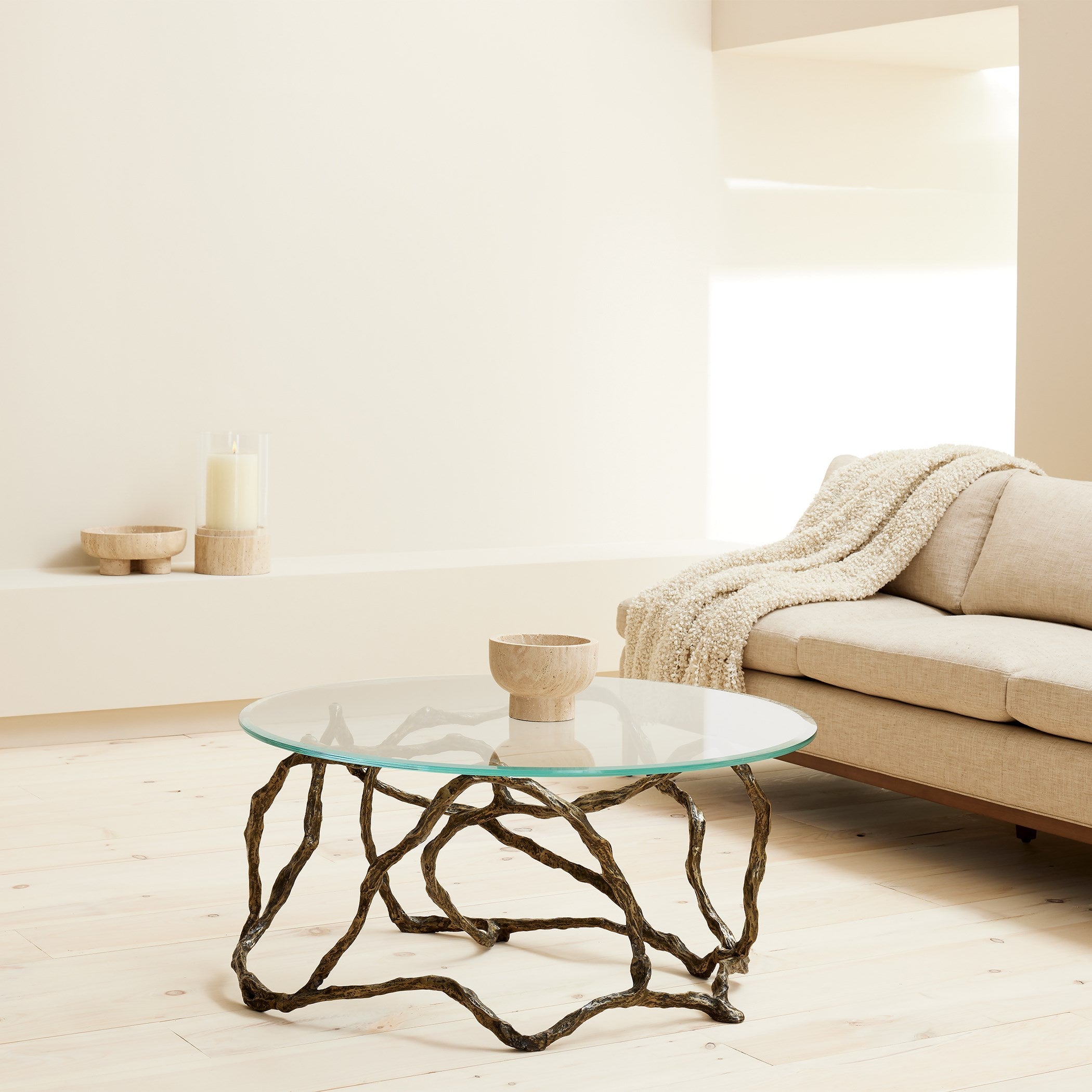 Global Views Twistwood Cocktail Table-Antique Brass