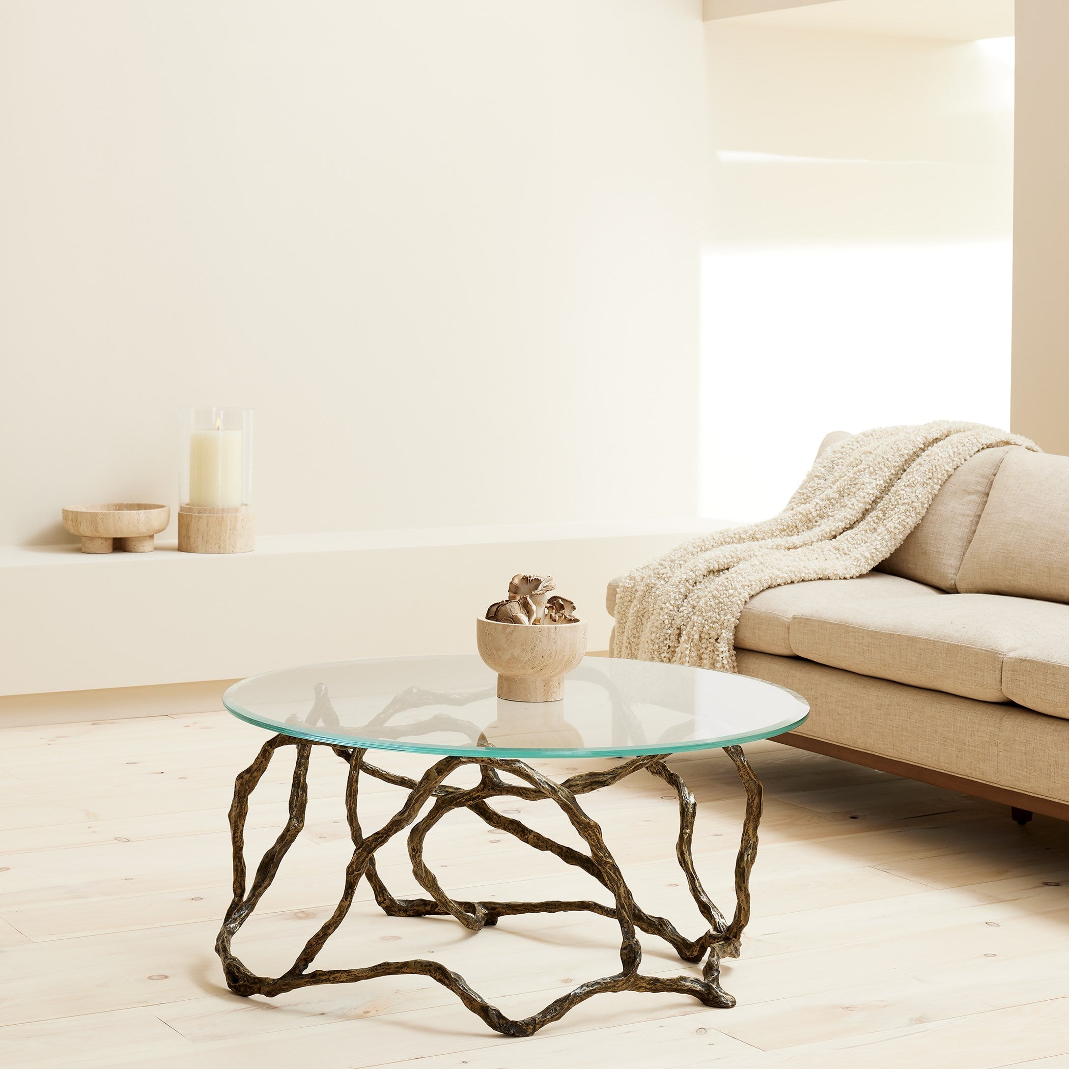 Global Views Twistwood Cocktail Table-Antique Brass