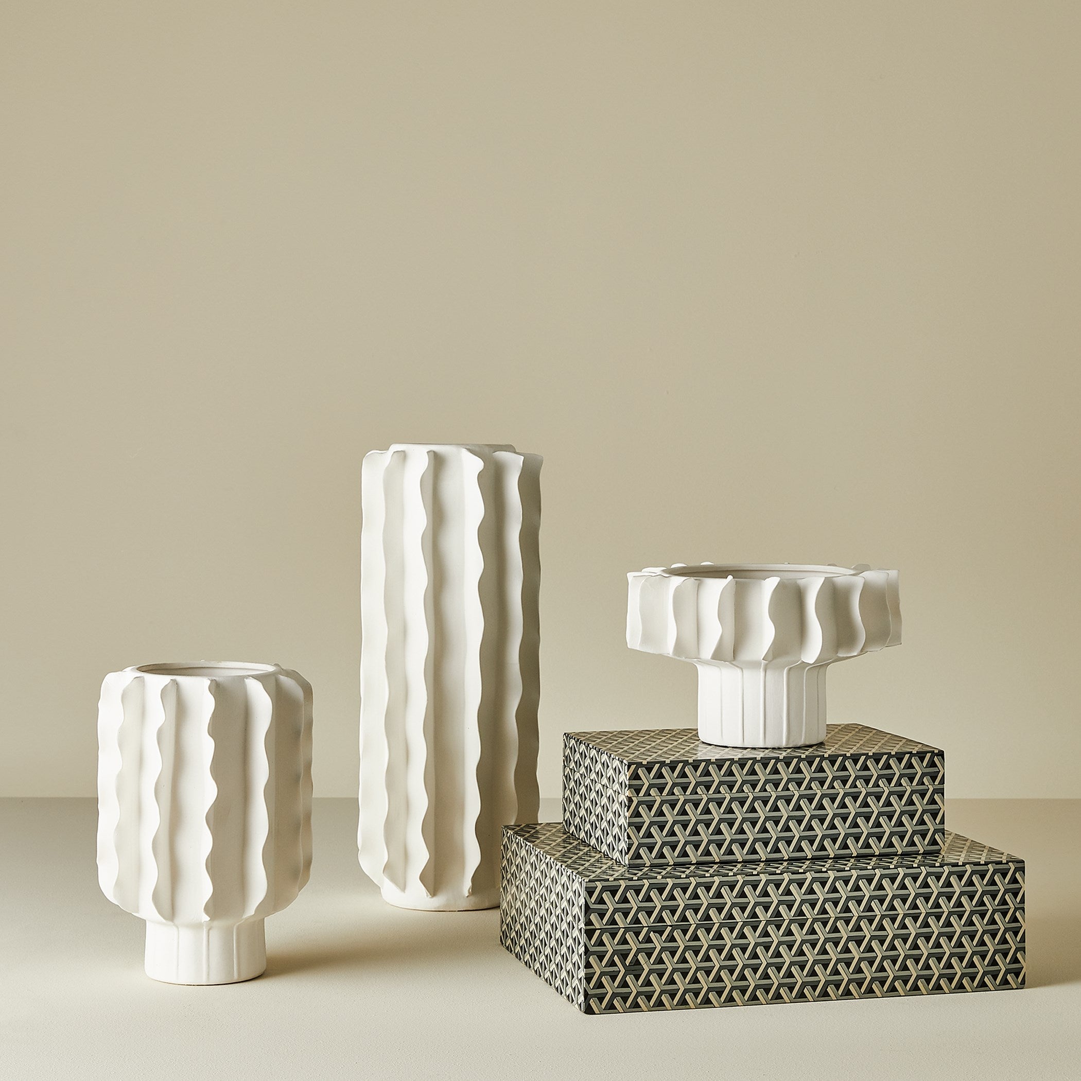 Global Views Matte White Frilled Vase