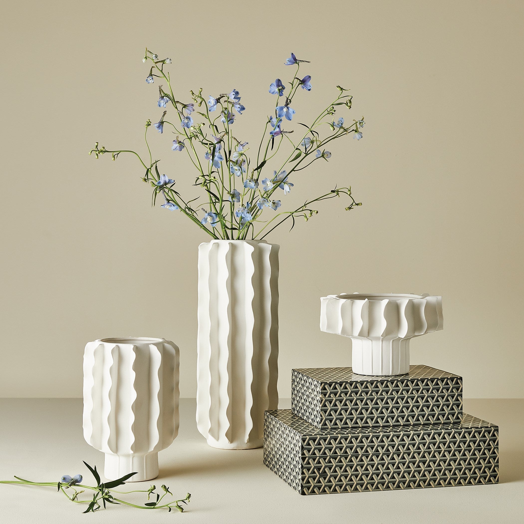 Global Views Matte White Frilled Vase