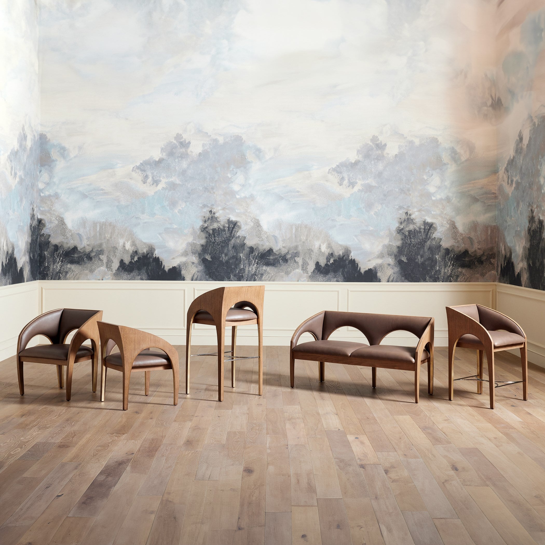 Global Views Arches Bar Stool-Nutmeg/Champagne