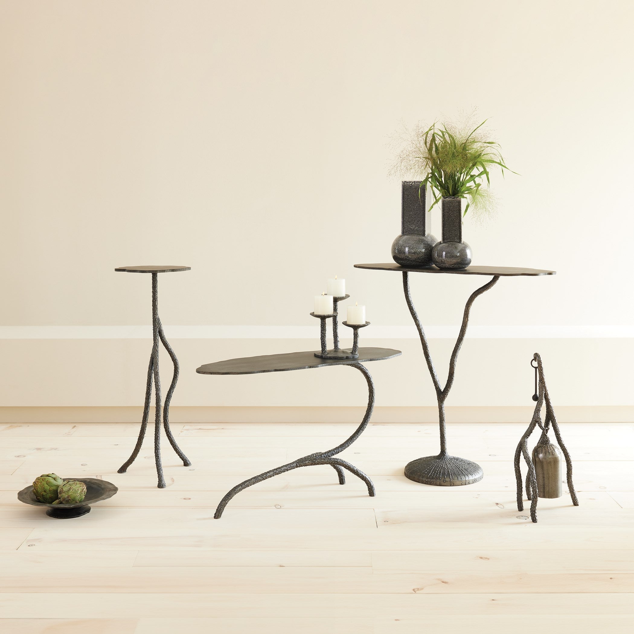 Global Views Natural Iron Forest Blossom Candle Holder