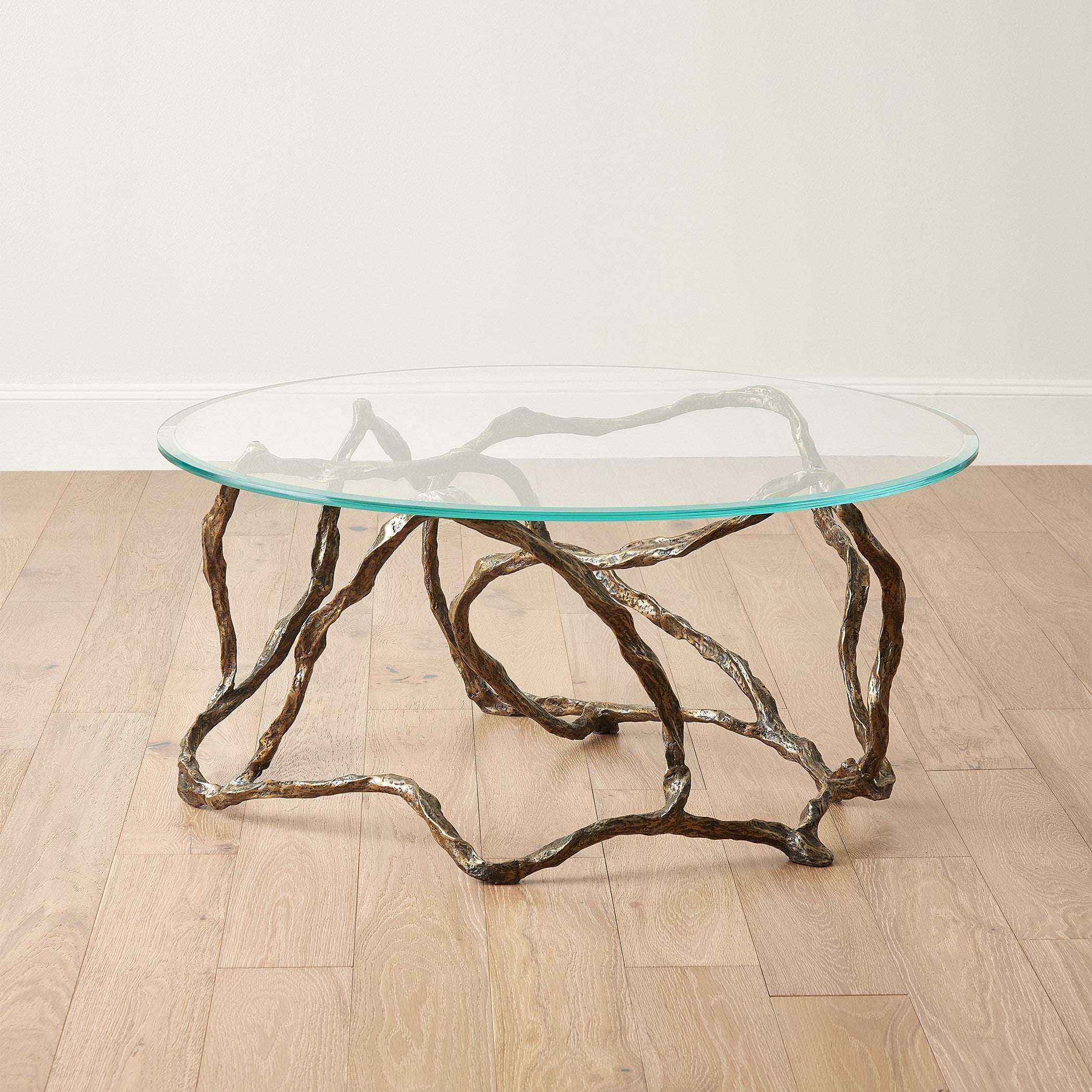 Global Views Twistwood Cocktail Table-Antique Brass