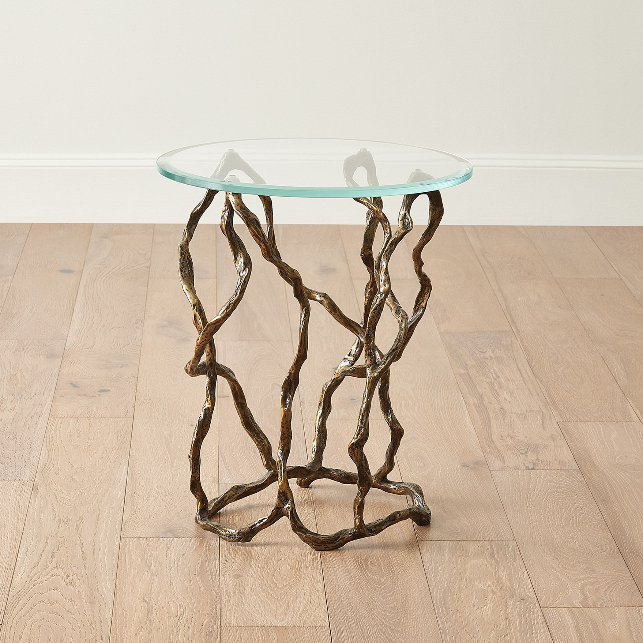 Global Views Twistwood Accent Table-Antique Brass