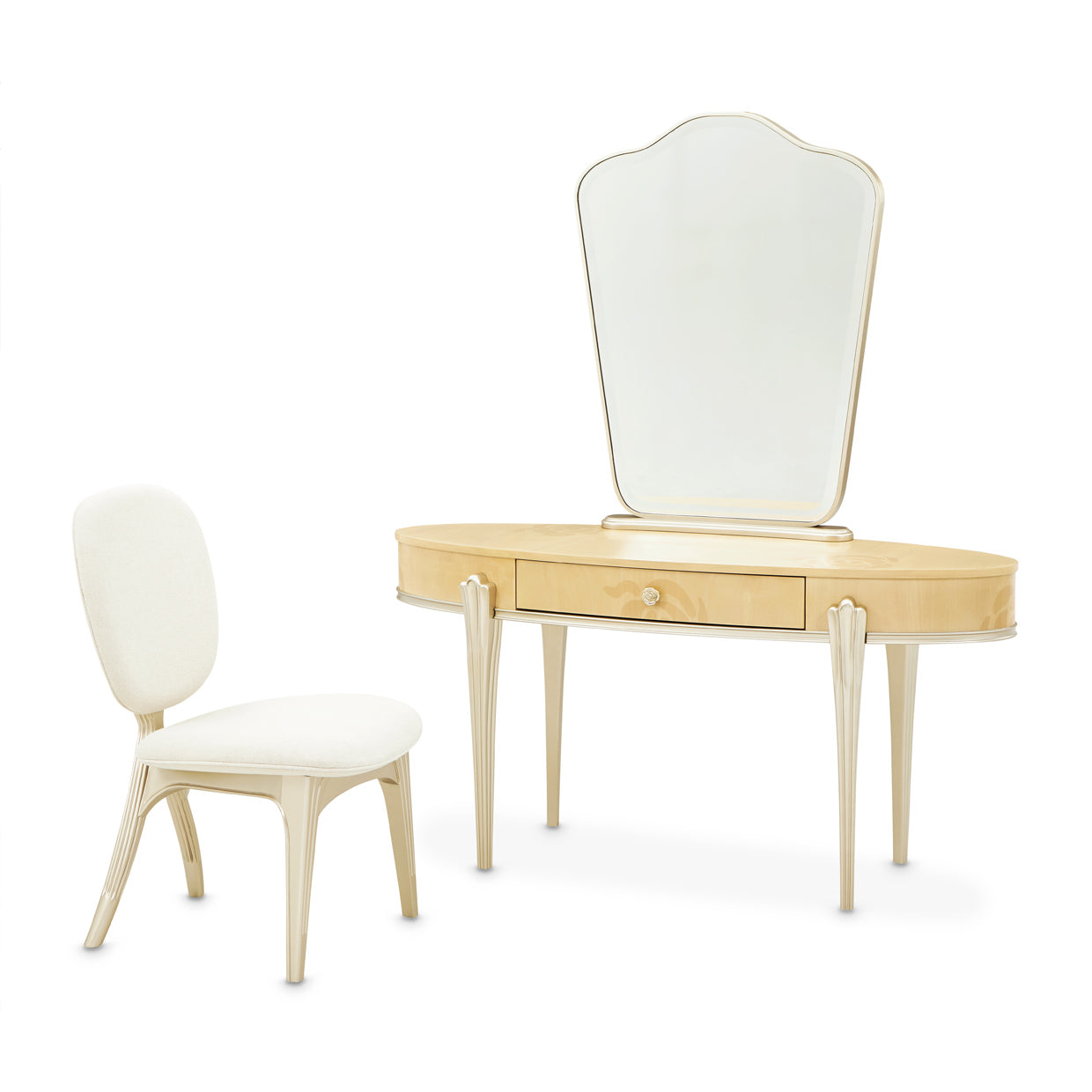 Michael Amini Camellia Field Caramel Vanity w Mirror & Chair