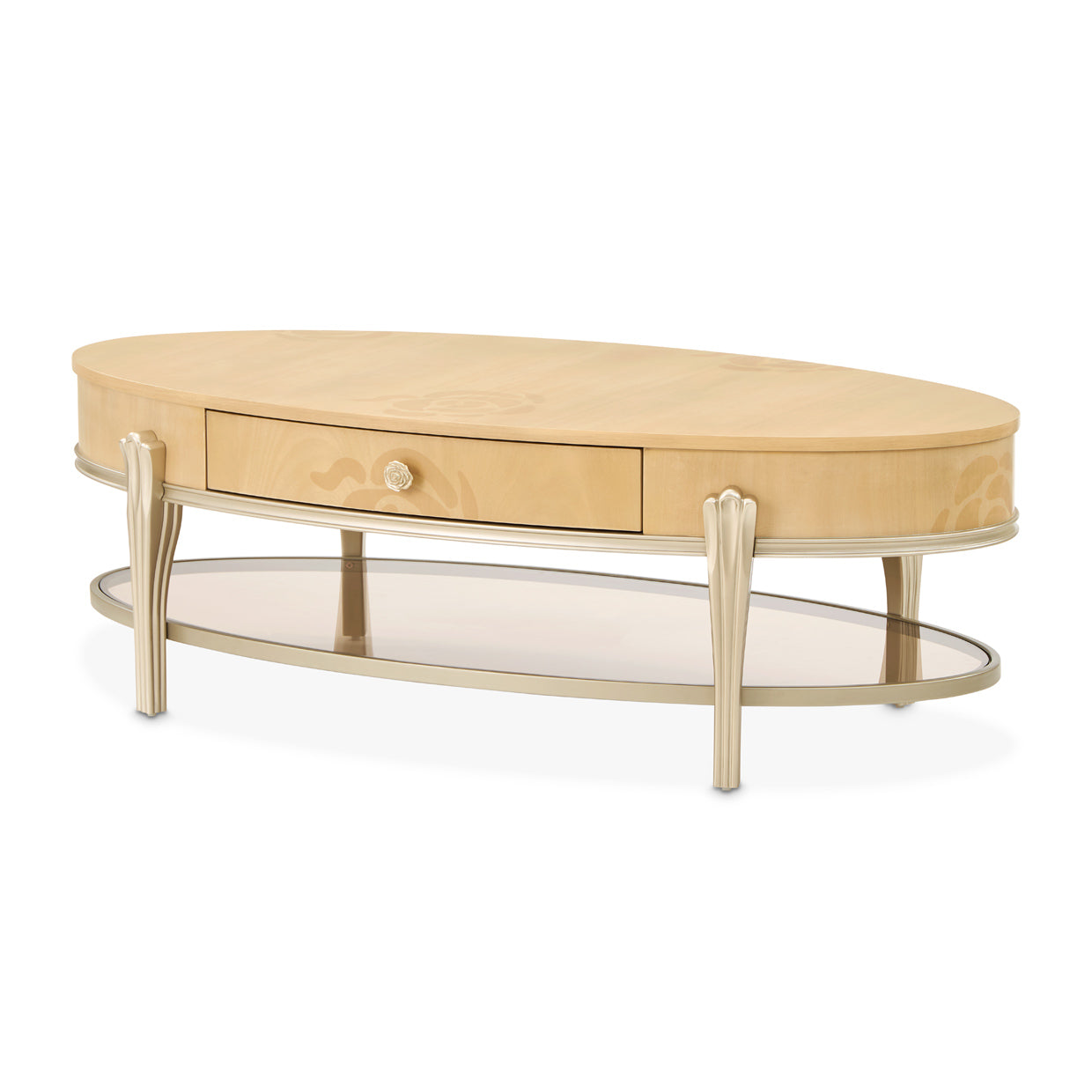 Michael Amini Camellia Field Caramel Oval Cocktail Table