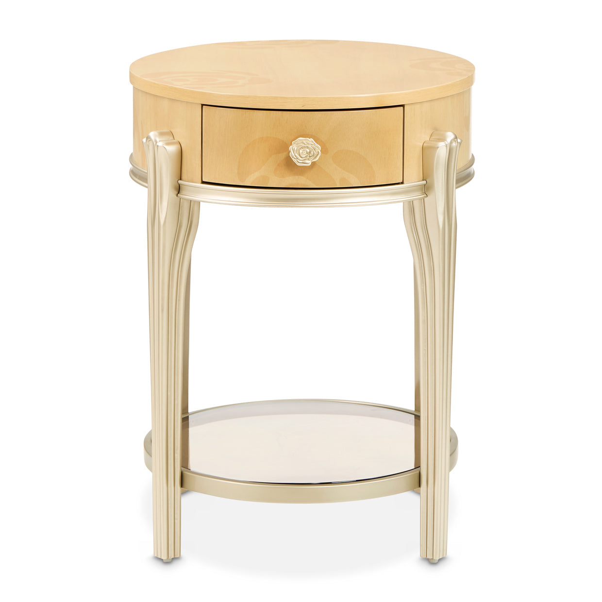 Michael Amini Camellia Field Caramel Round End Table w Drawer