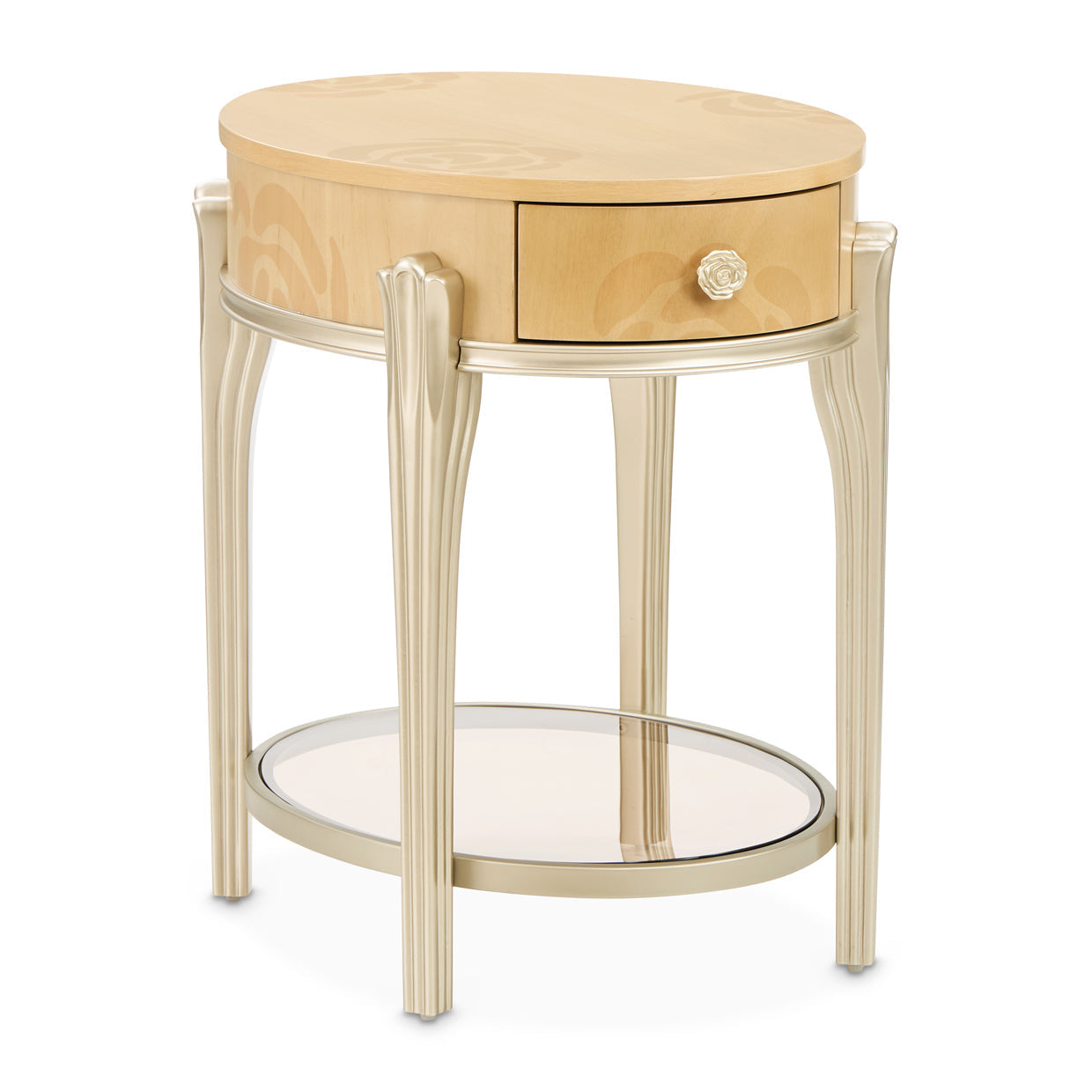 Michael Amini Camellia Field Caramel Round End Table w Drawer