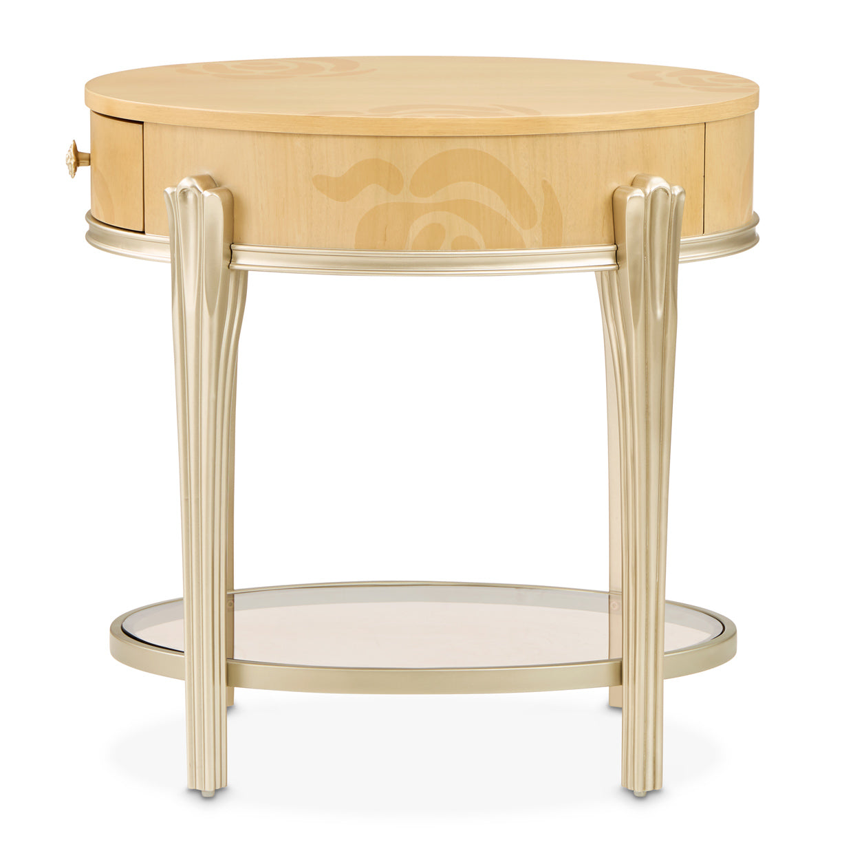 Michael Amini Camellia Field Caramel Round End Table w Drawer