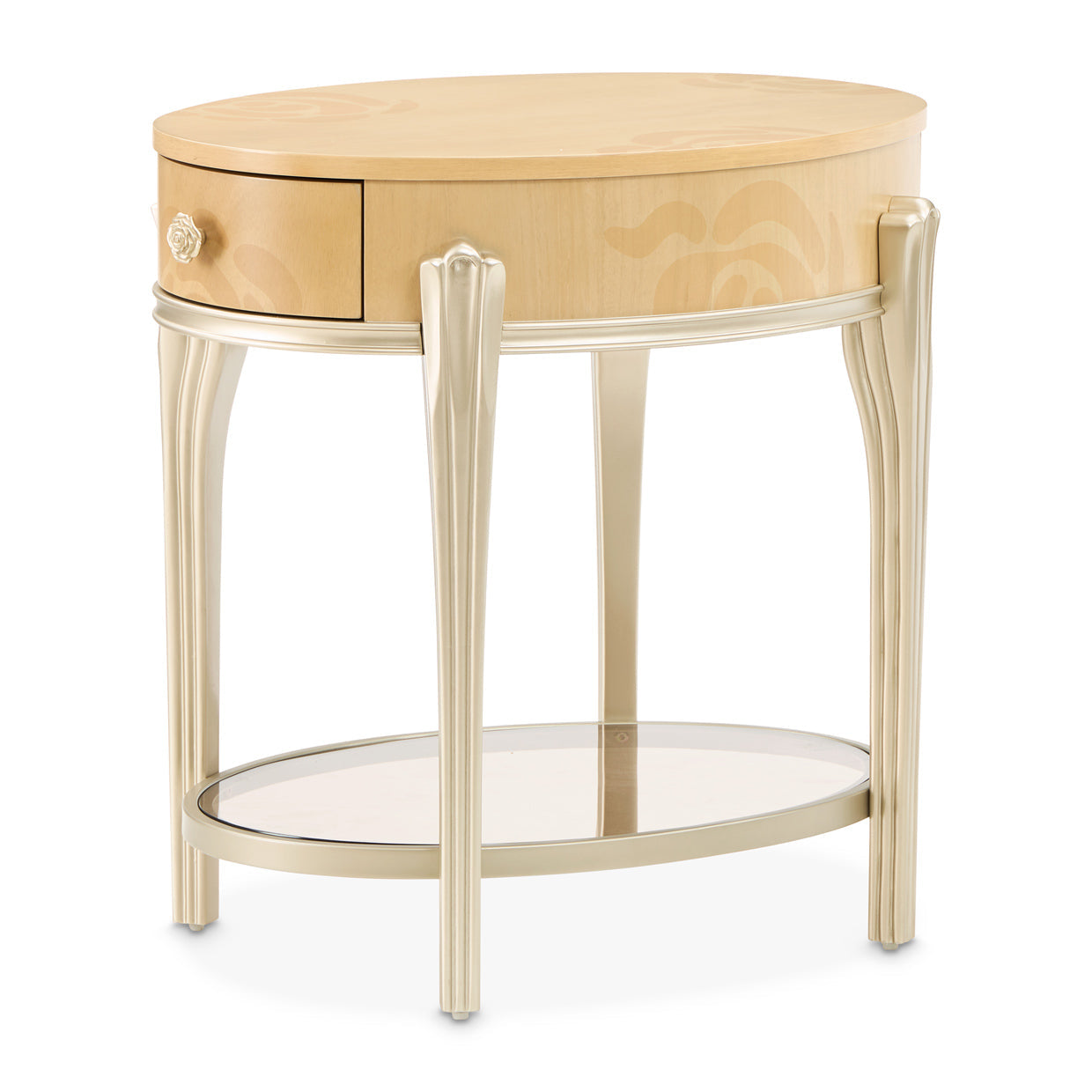 Michael Amini Camellia Field Caramel Round End Table w Drawer