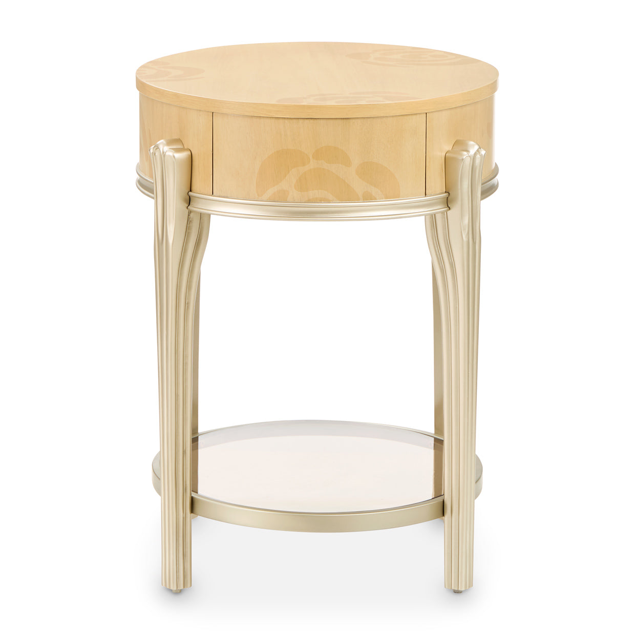 Michael Amini Camellia Field Caramel Round End Table w Drawer