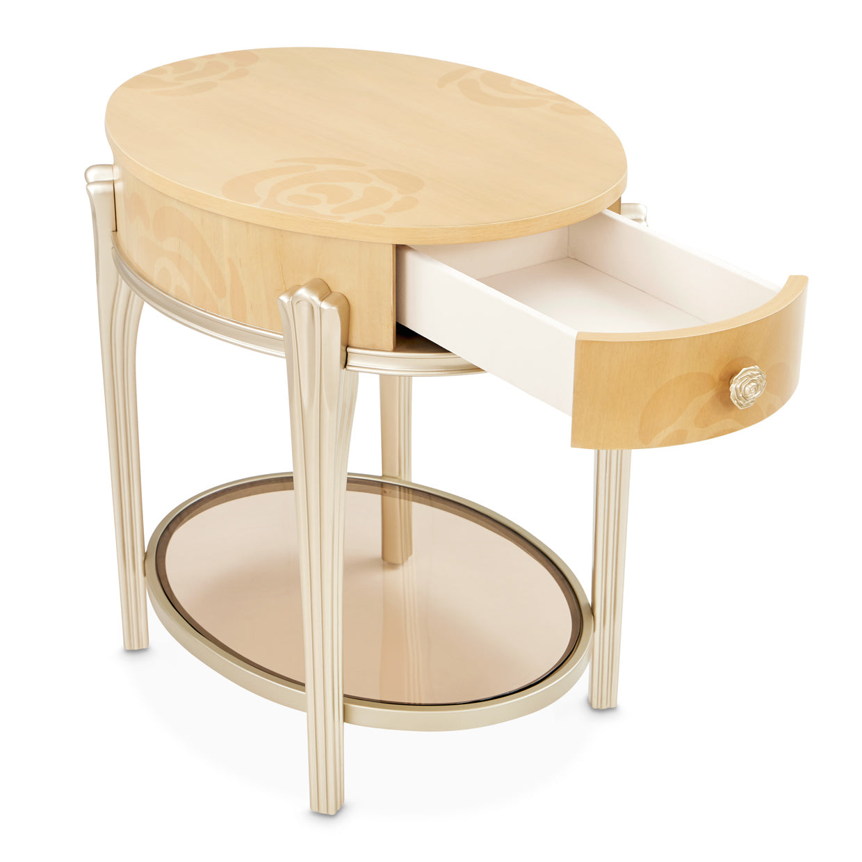 Michael Amini Camellia Field Caramel Round End Table w Drawer