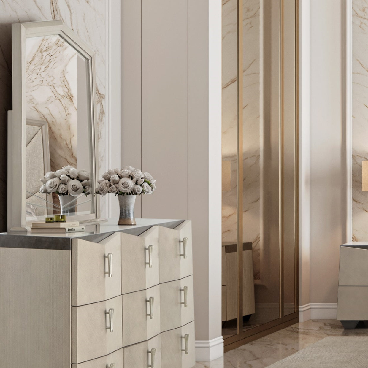 Michael Amini Fantosini Pentagon Dresser Mirror