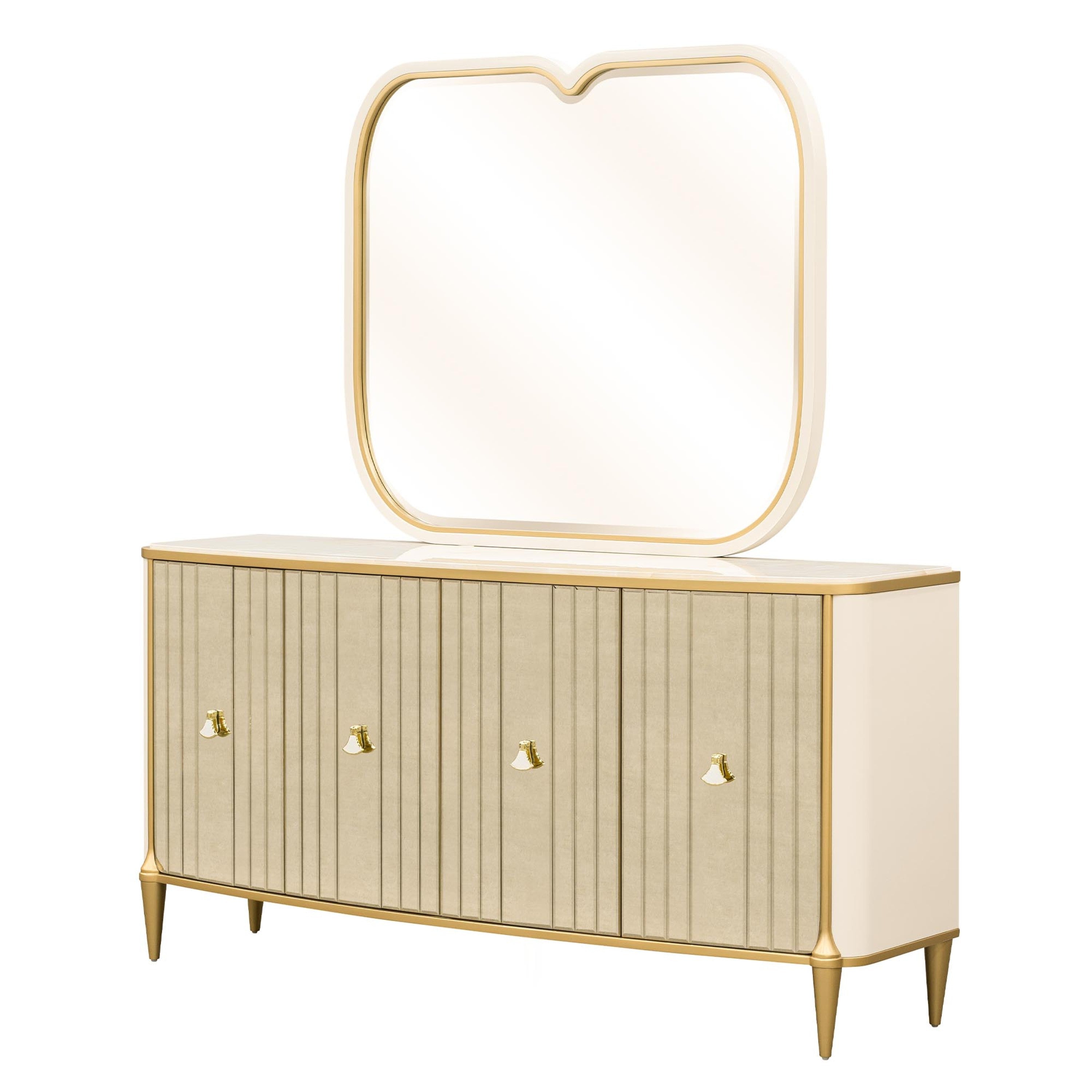 Michael Amini Scotts Square Sideboard with Mirror - Light Champagne