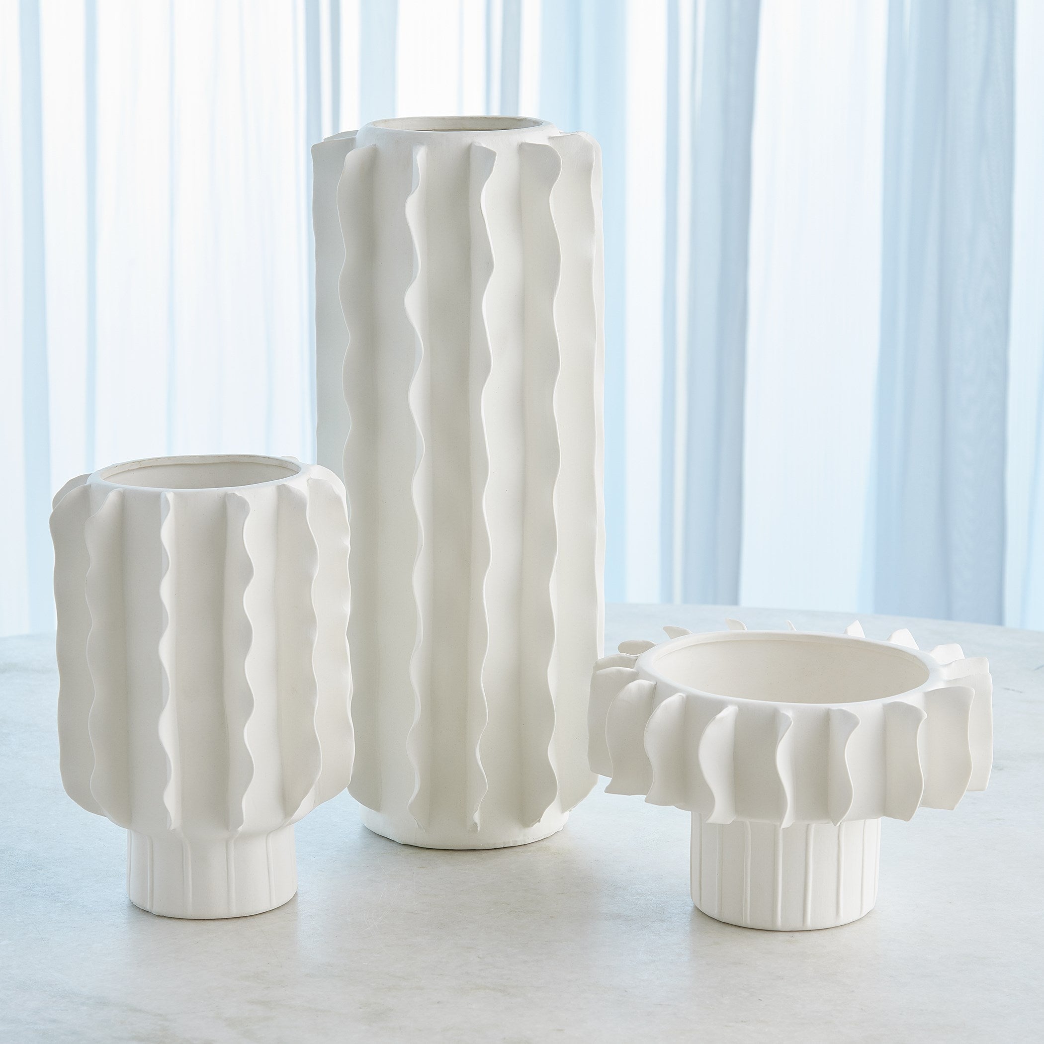 Global Views Matte White Frilled Vase