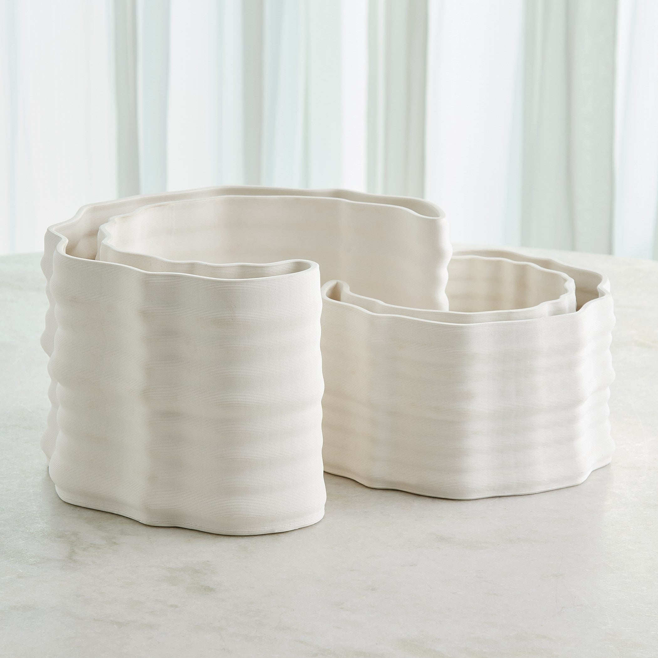 Global Views Matte White Crescent Printed Vase