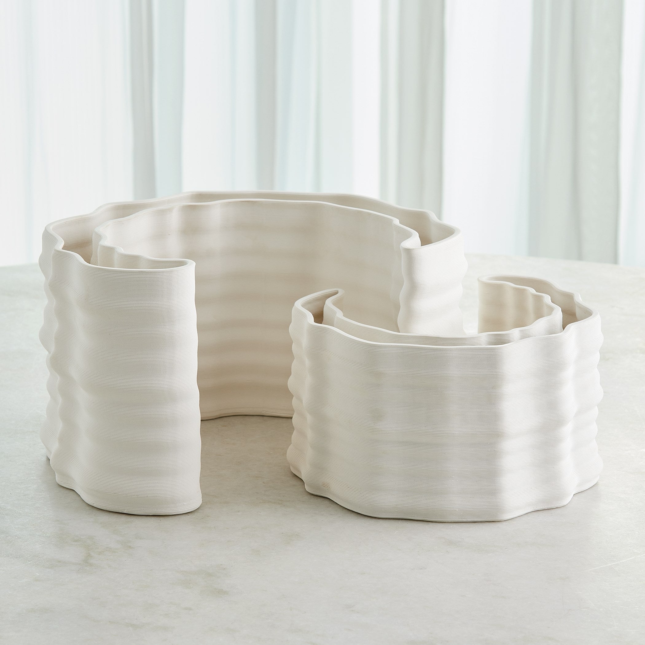 Global Views Matte White Crescent Printed Vase