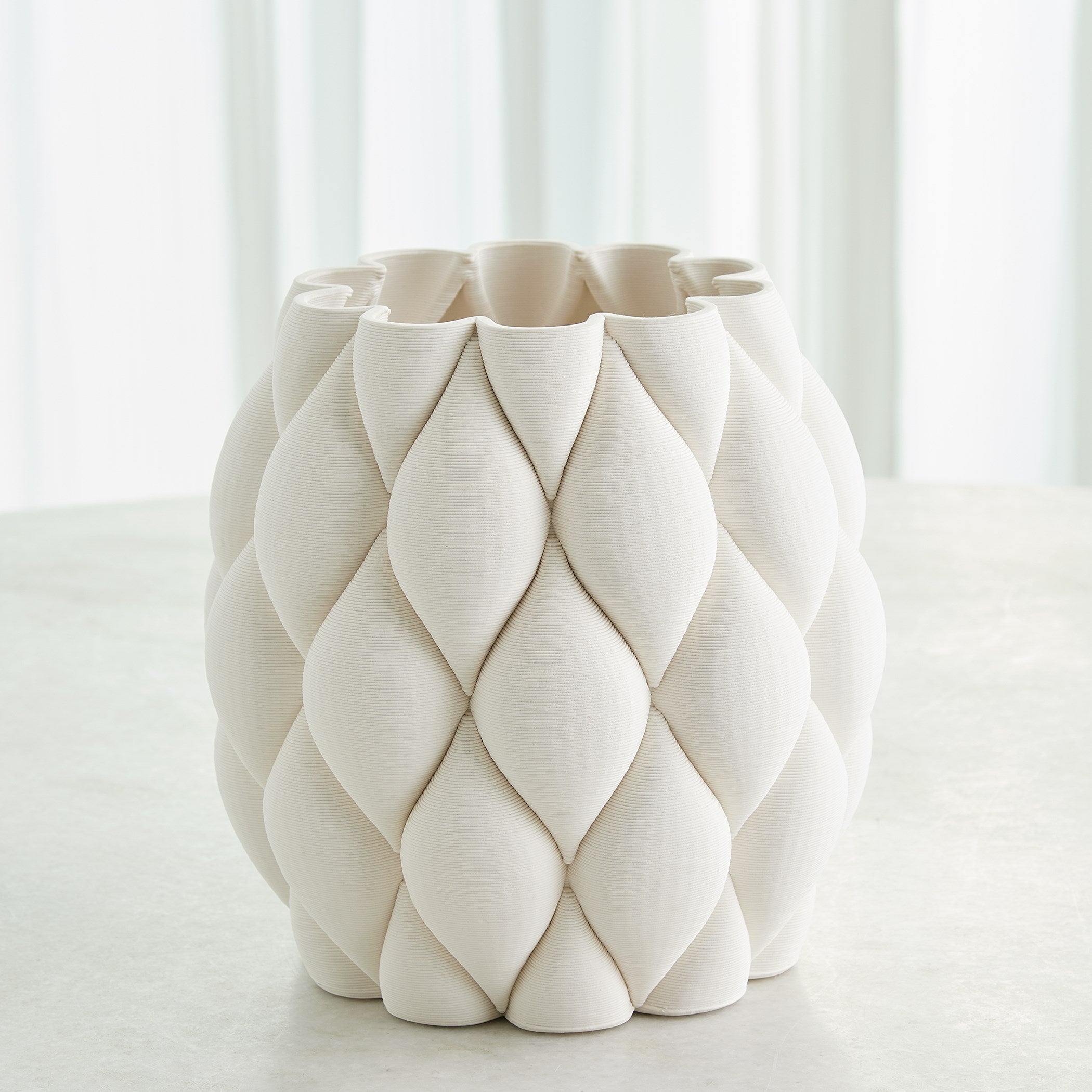 Global Views Pillowed Printed Cylinder Vase Matte White