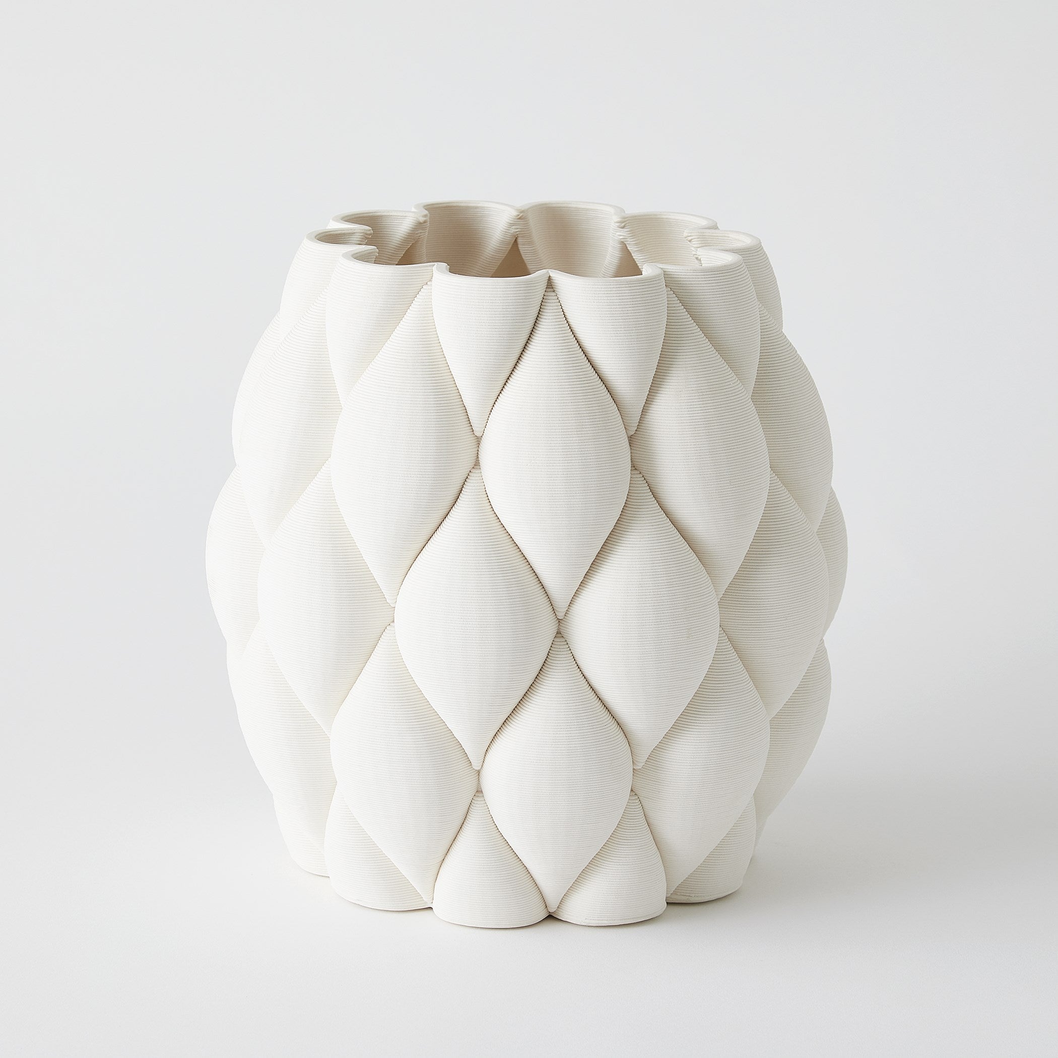 Global Views Pillowed Printed Cylinder Vase Matte White