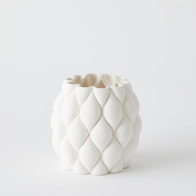 Global Views Pillowed Printed Cylinder Vase Matte White