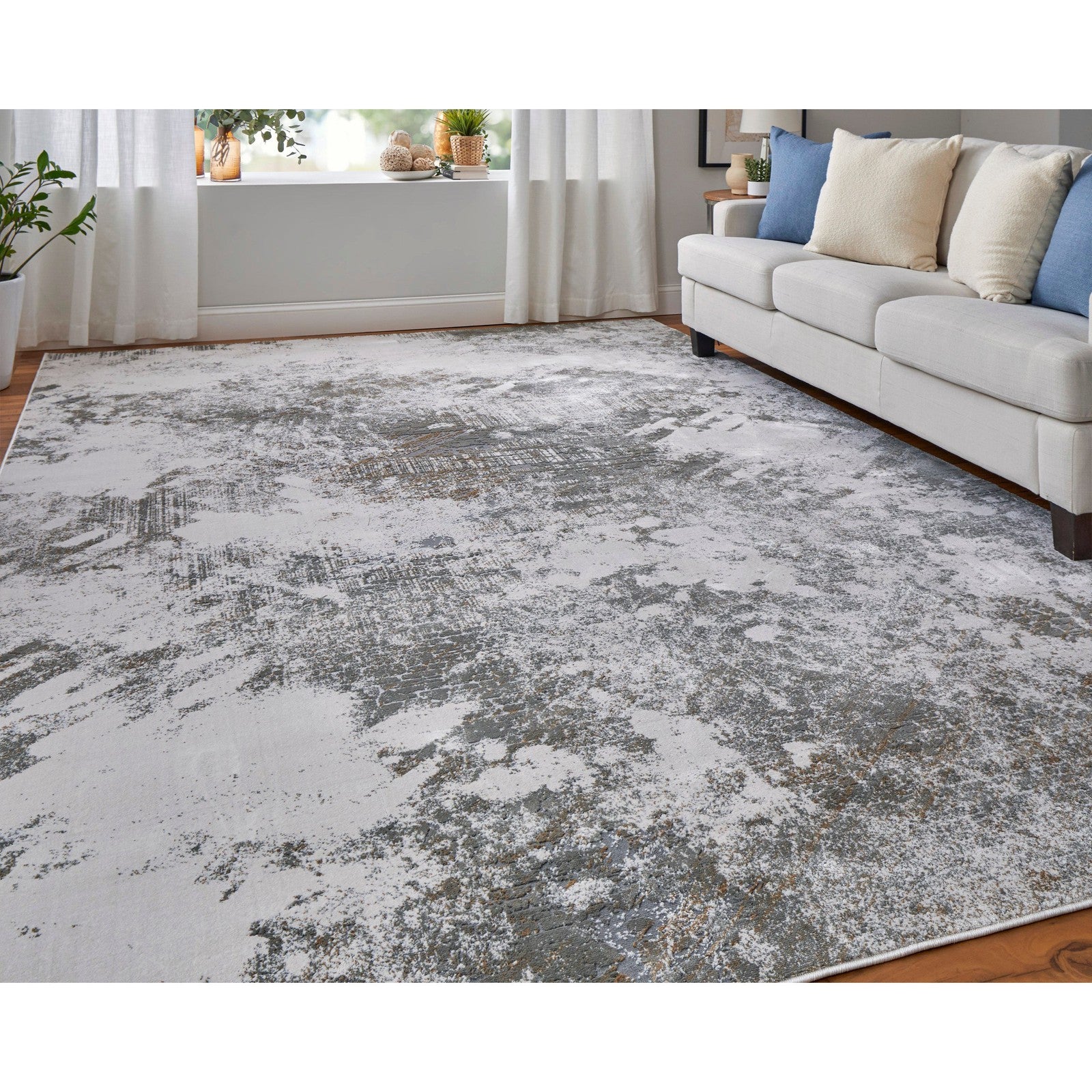 Feizy Waldor 39NDF Modern Abstract in Gray/Silver/Taupe