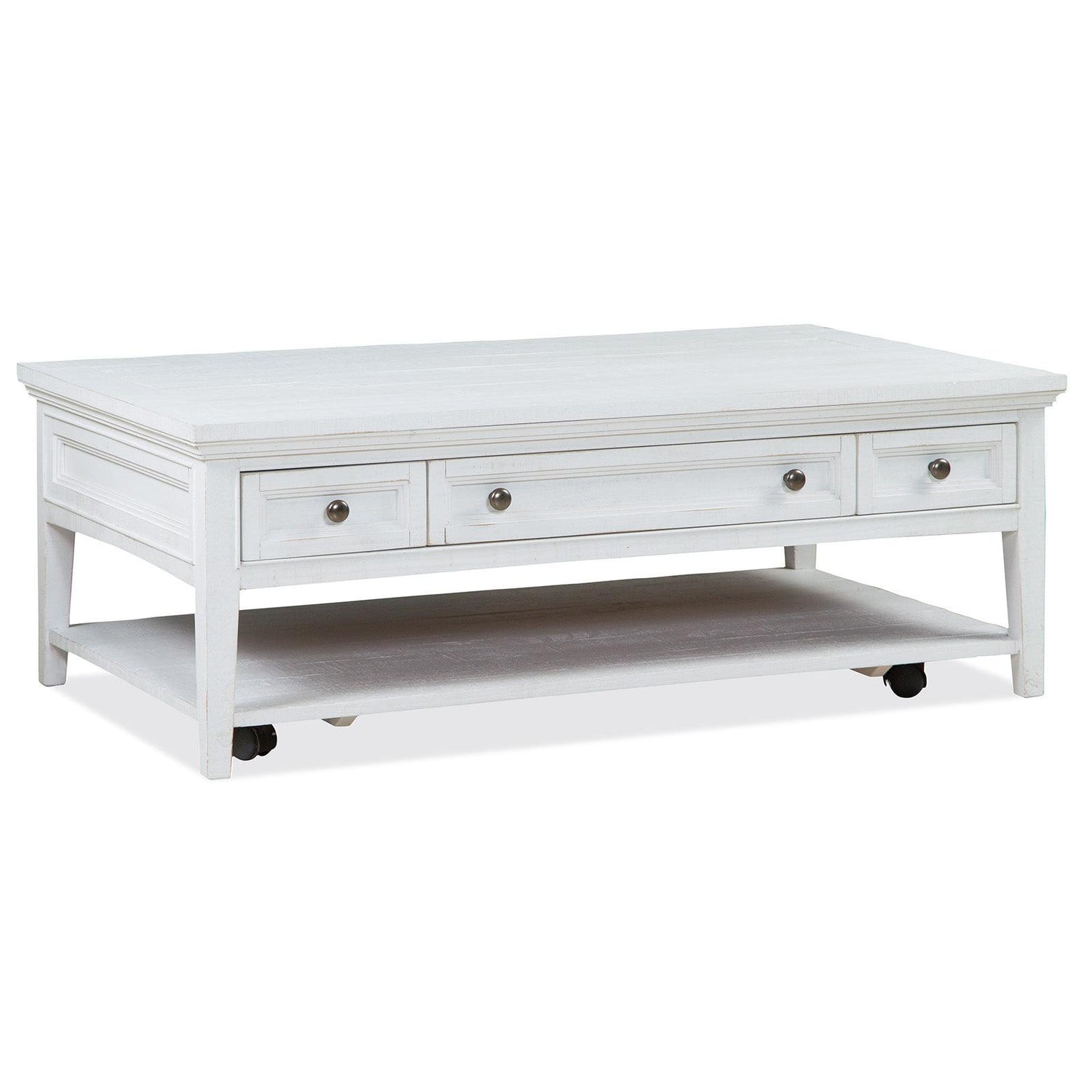 Magnussen Home Heron Cove Chalk White Rectangular Cocktail Table With Casters