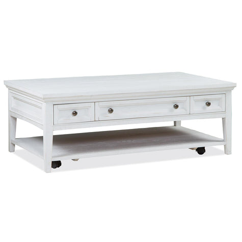 Magnussen Home Heron Cove Chalk White Rectangular Cocktail Table With Casters