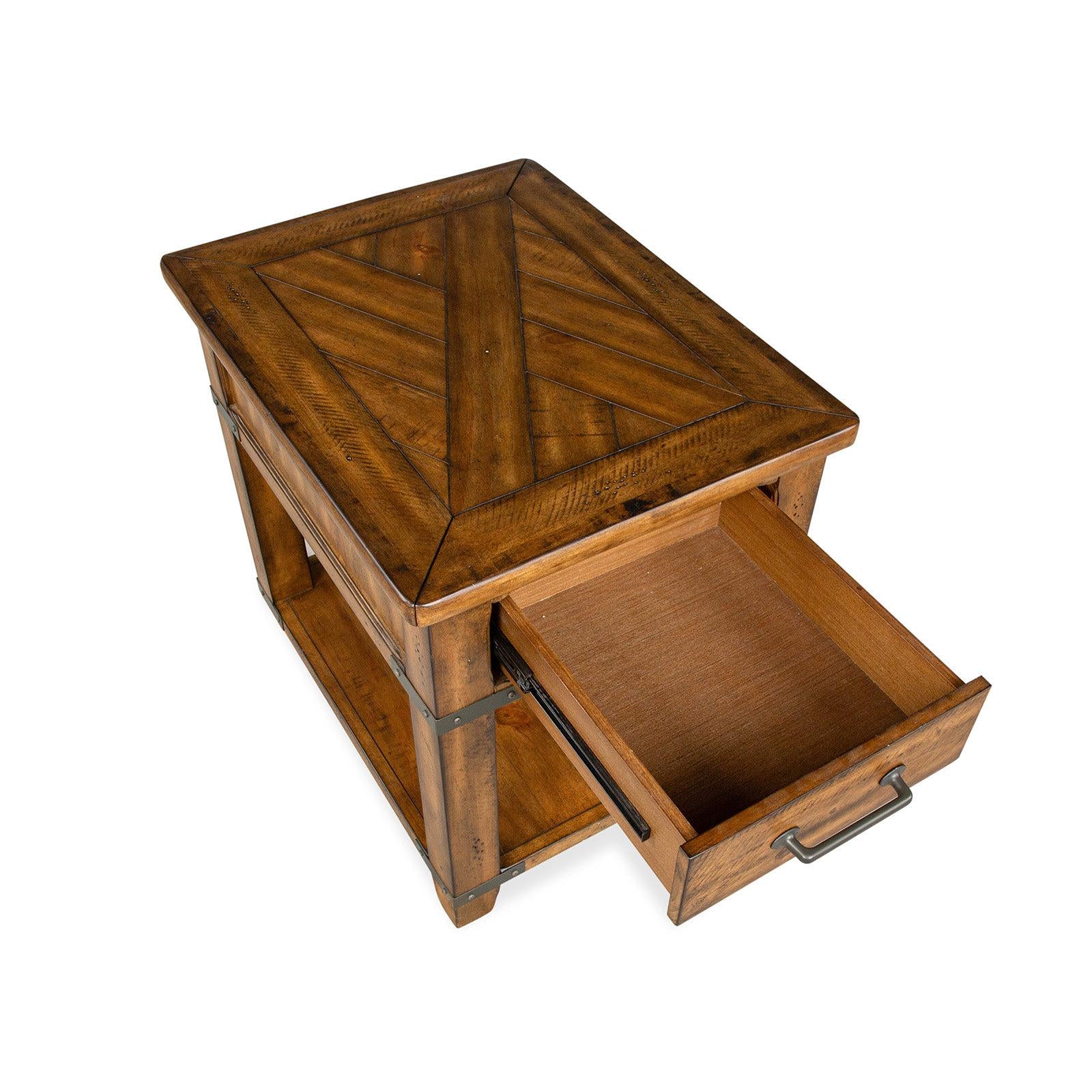Magnussen Home Chesterfield Farmhouse Timber Rectangular End Table