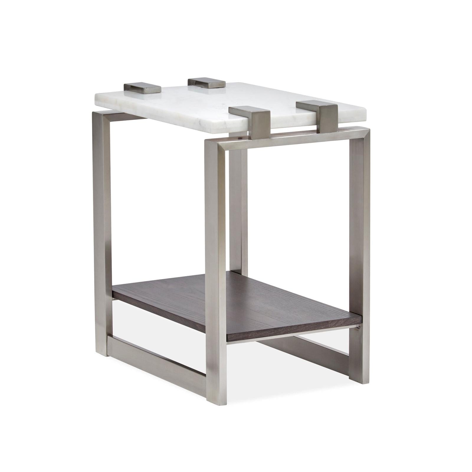 Magnussen Home Paradox Pearl White And Roasted Almond And Brushed Platinum Rectangular Accent Table