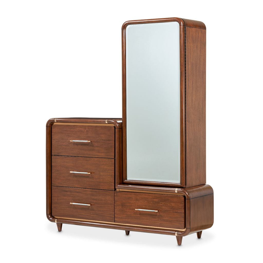 Michael Amini Mason Park Offset Chest with Storage Mirror - Umber