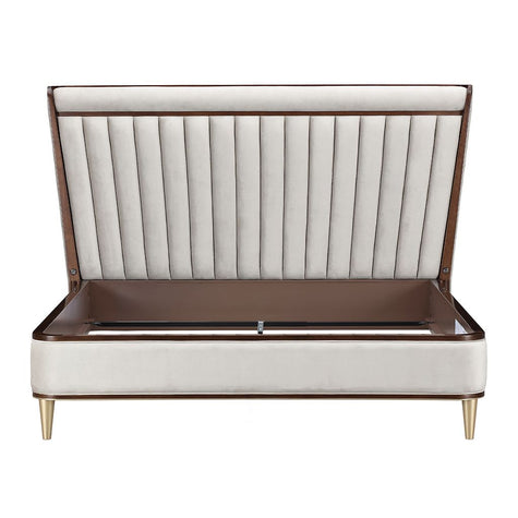 Michael Amini Houston Eastern King Channel Tufted Panel Bed - Porcini/Walnut