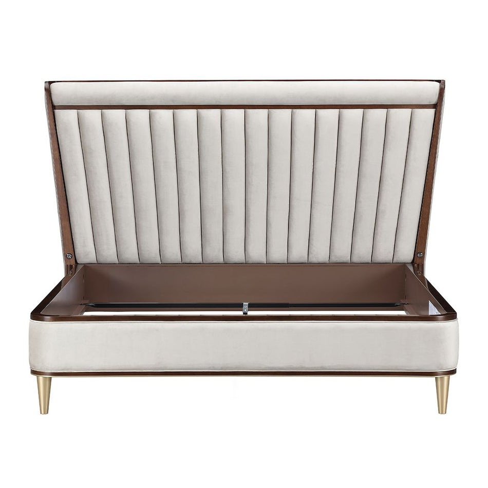 Michael Amini Houston Eastern King Channel Tufted Panel Bed - Porcini/Walnut