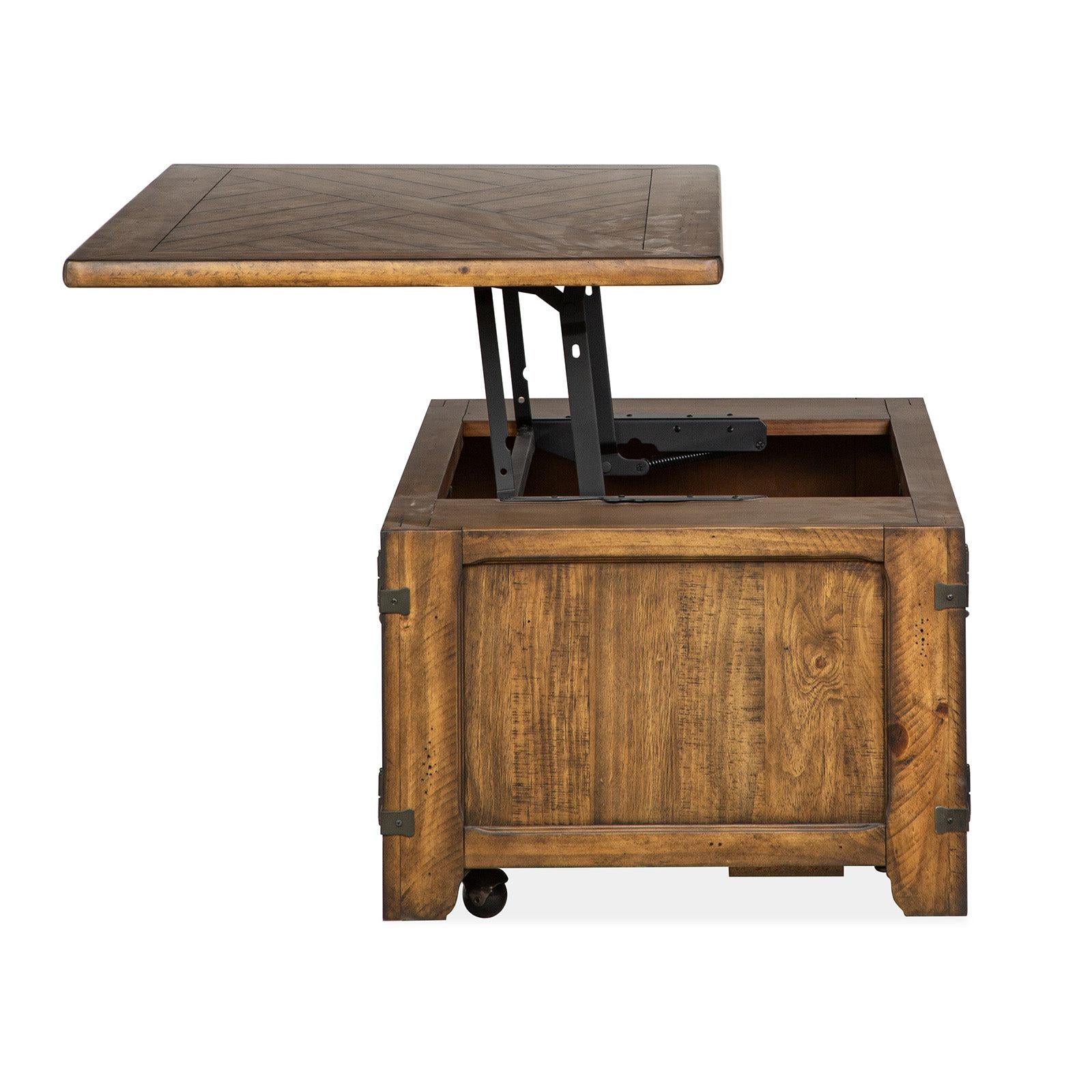Magnussen Home Chesterfield Farmhouse Timber Lift Top Storage Cocktail Table With Casters