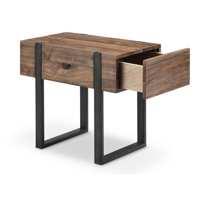 Magnussen Home Prescott Rustic Honey And Distressed Iron Chairside End Table