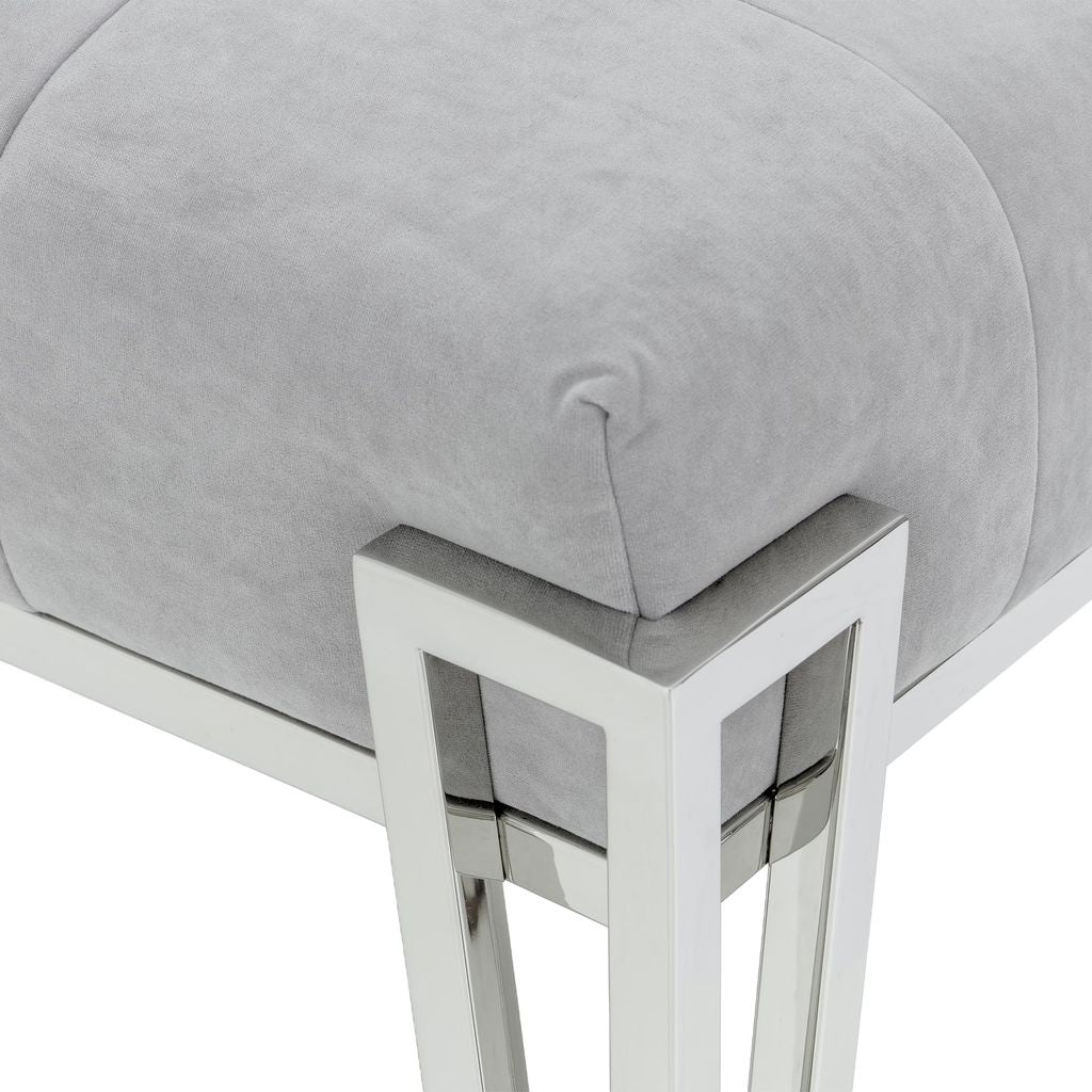 Michael Amini Rose Velvet Accent Bench - Gray/Chrome