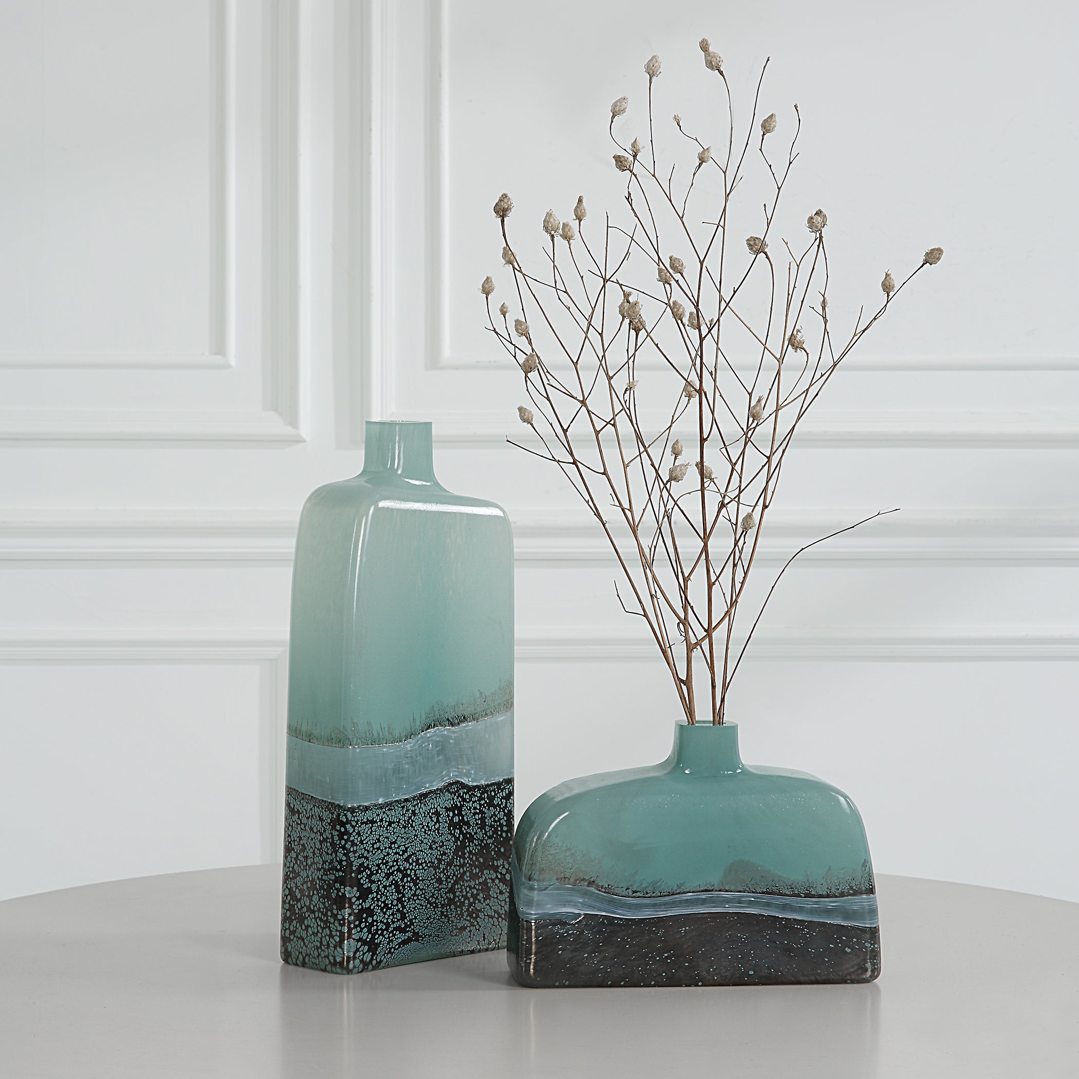 Uttermost Fuze Aqua & Bronze Vases - Set of 2