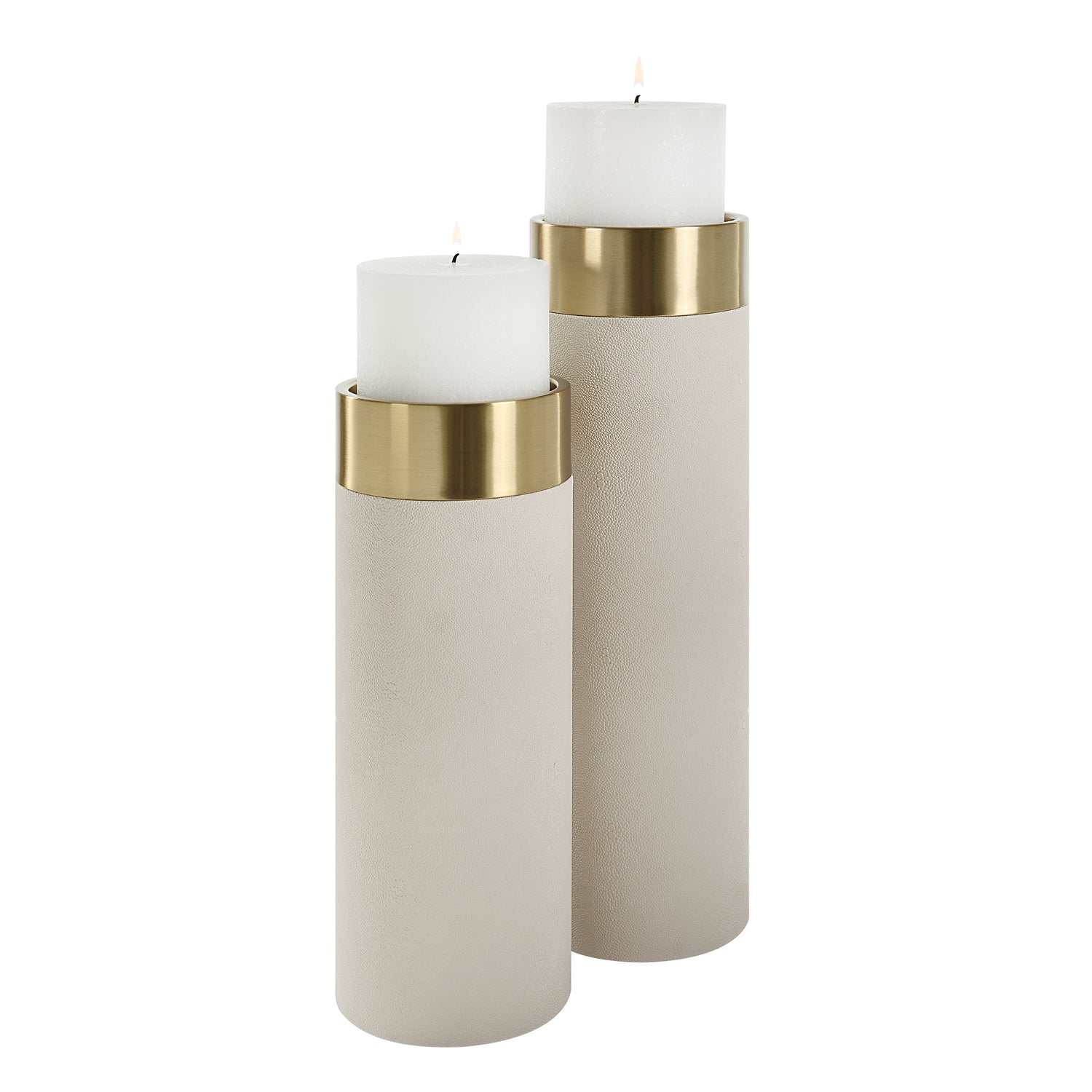 Uttermost Wessex White Pillar Candleholders Set Of 2