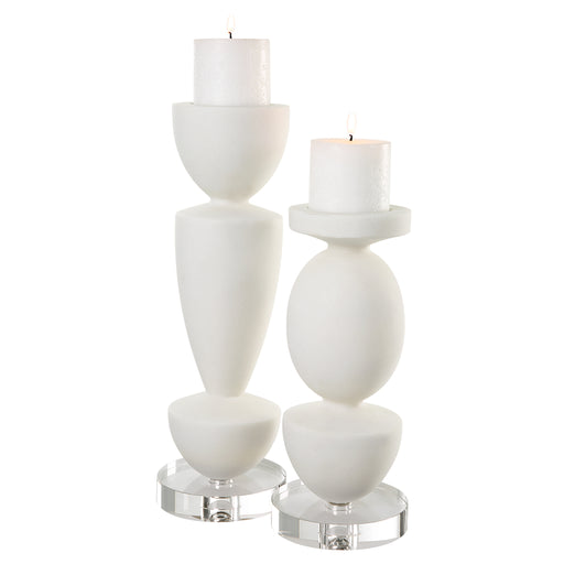 Uttermost Lido White Stone Candleholders - Set of 2