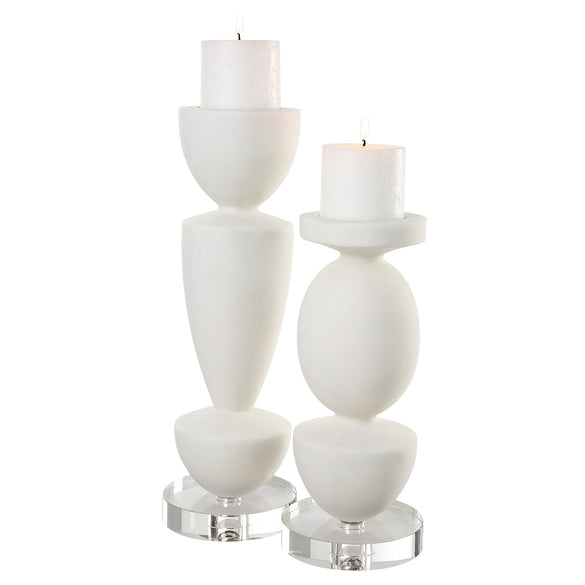 Uttermost Lido White Stone Candleholders - Set of 2