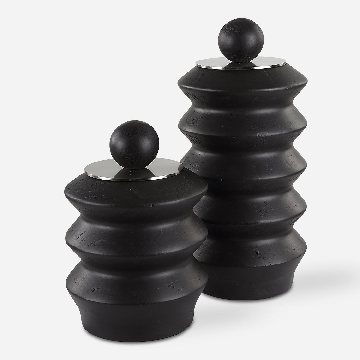 Uttermost Accordion Black Wood Containers - Set of 2