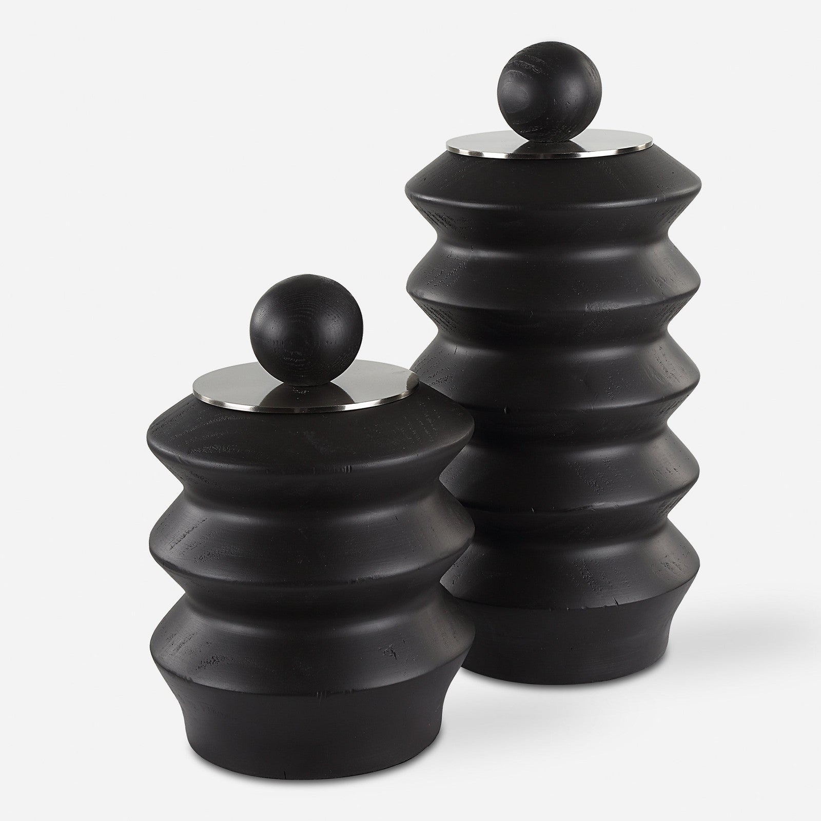 Uttermost Accordion Black Wood Containers - Set of 2