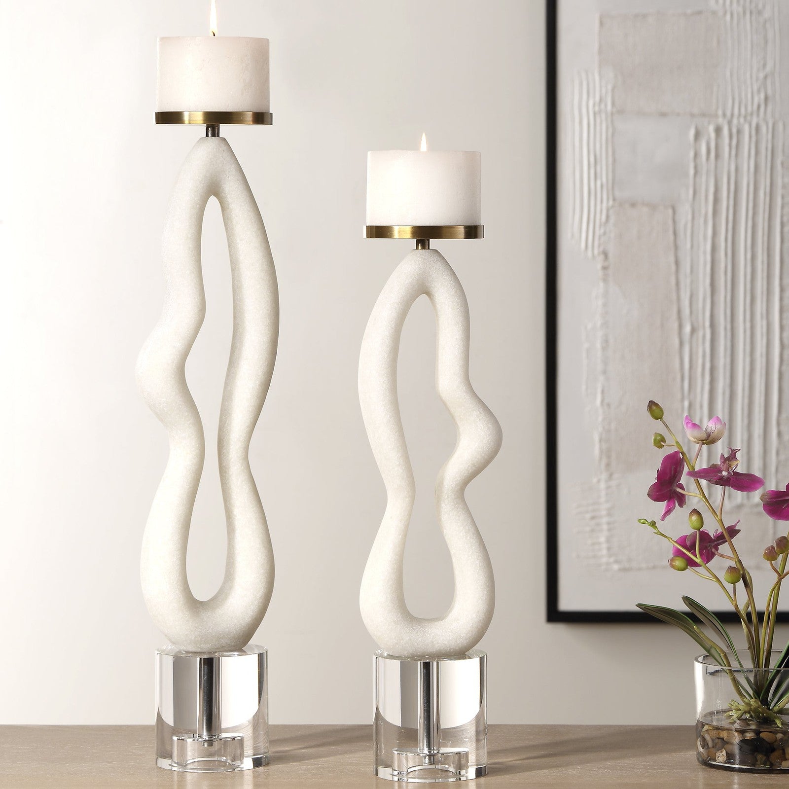 Uttermost Feamelo Ivory Stone Candleholders - Set of 2
