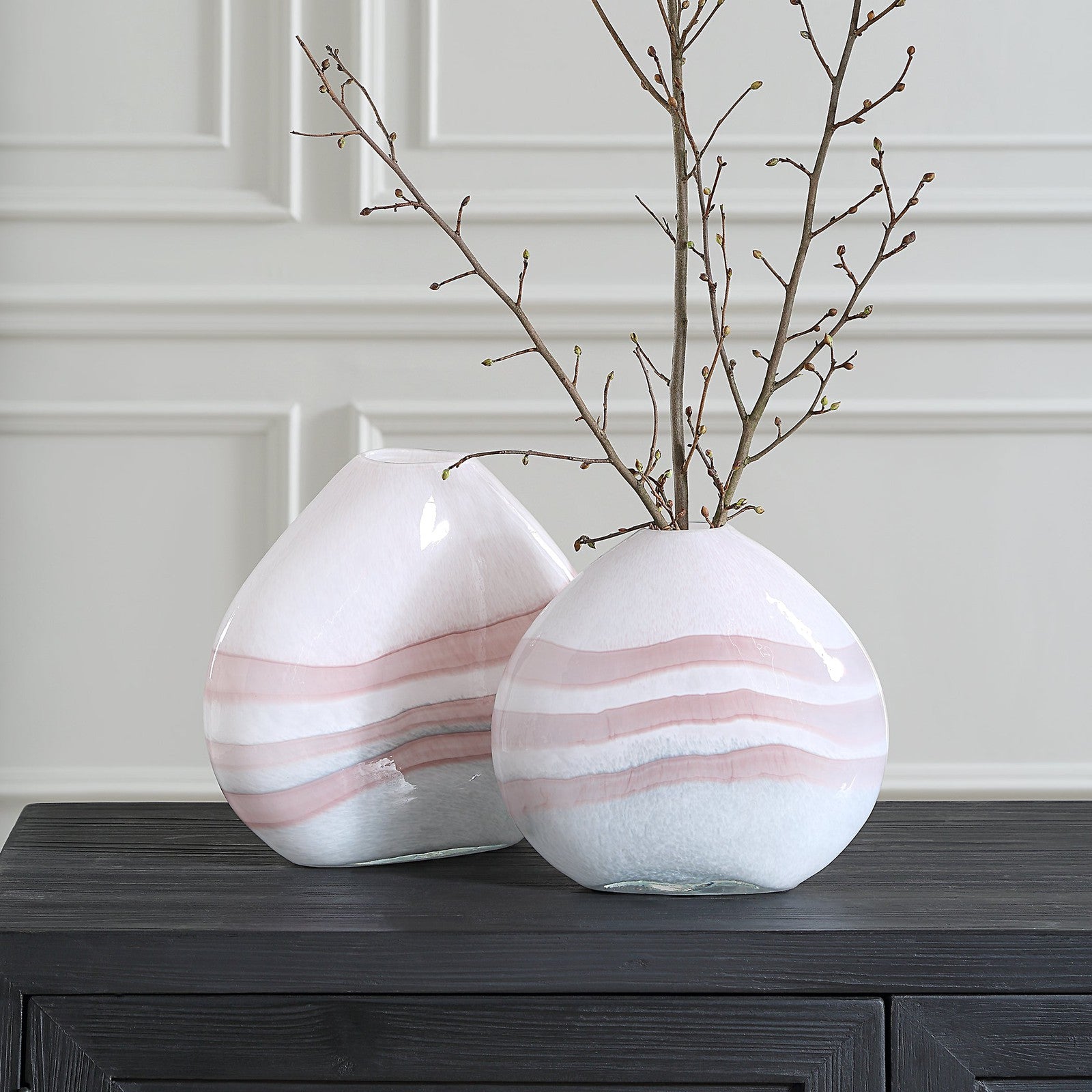 Uttermost Blush Swirl Glass Vases - Set of 2
