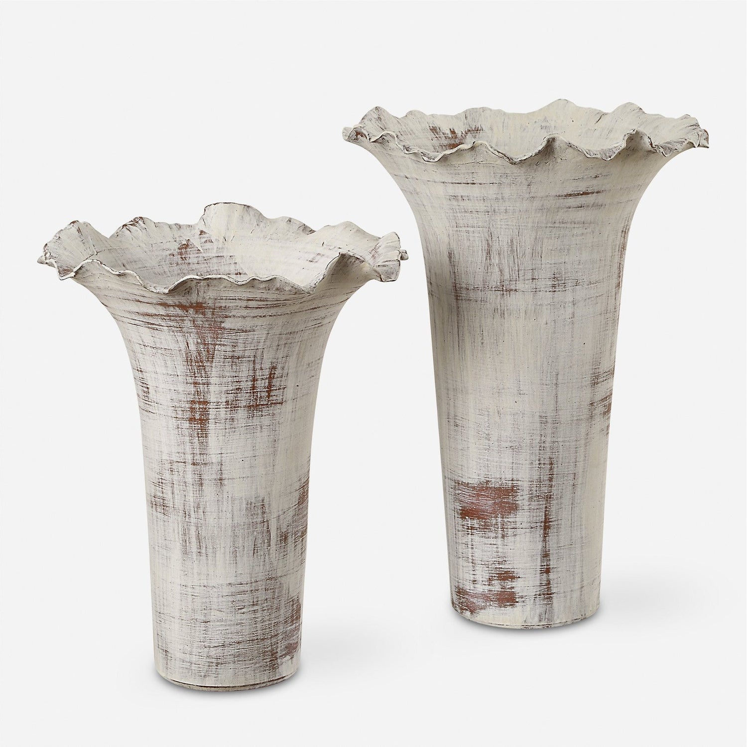 Uttermost Ruffled Petal White Vases - Set of 2