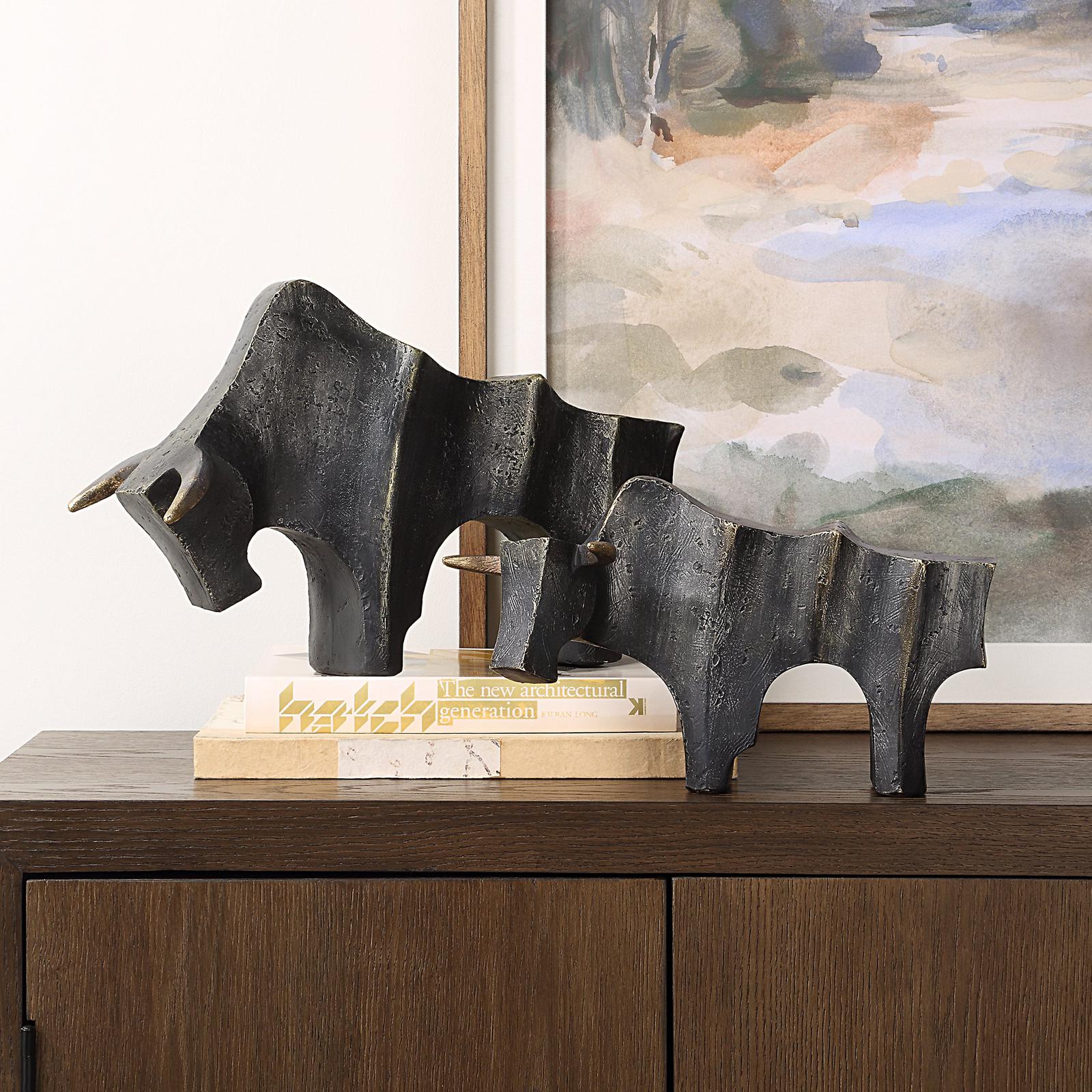 Uttermost Regal Bull Bronze Sculptures - Set of 2