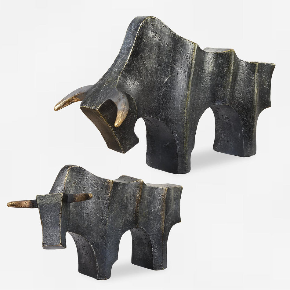 Uttermost Regal Bull Bronze Sculptures - Set of 2