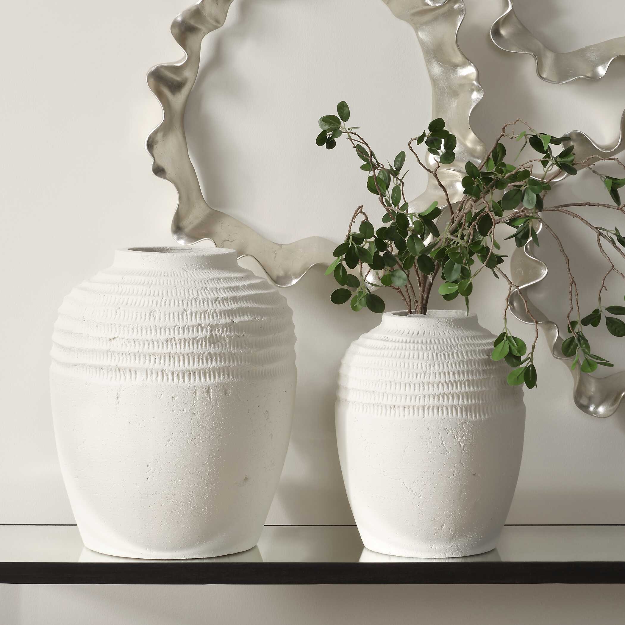 Uttermost Luna Ridge White Ceramic Vases - Set of 2